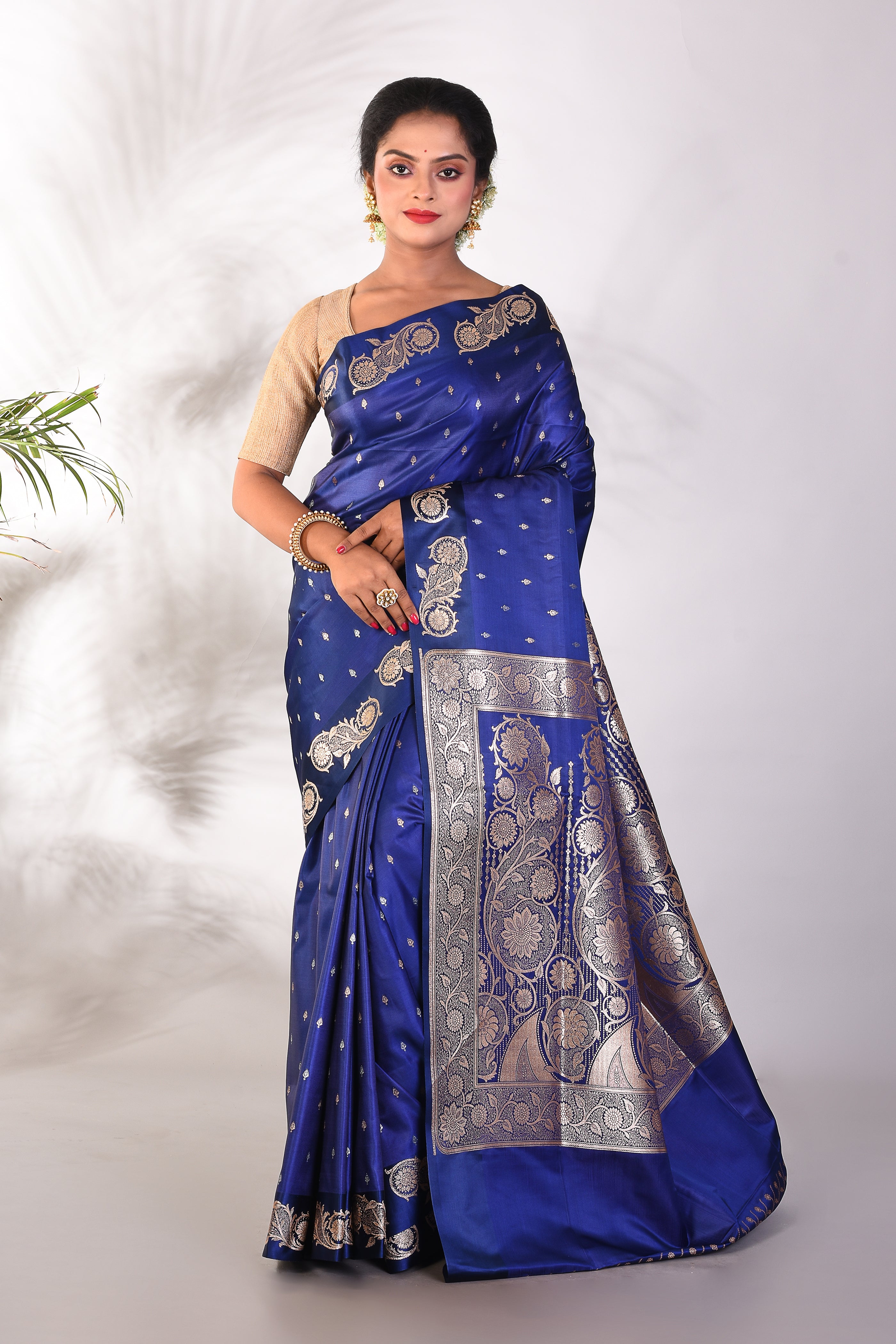 Royal Blue Mushroo Silk Saree - Keya Seth Exclusive