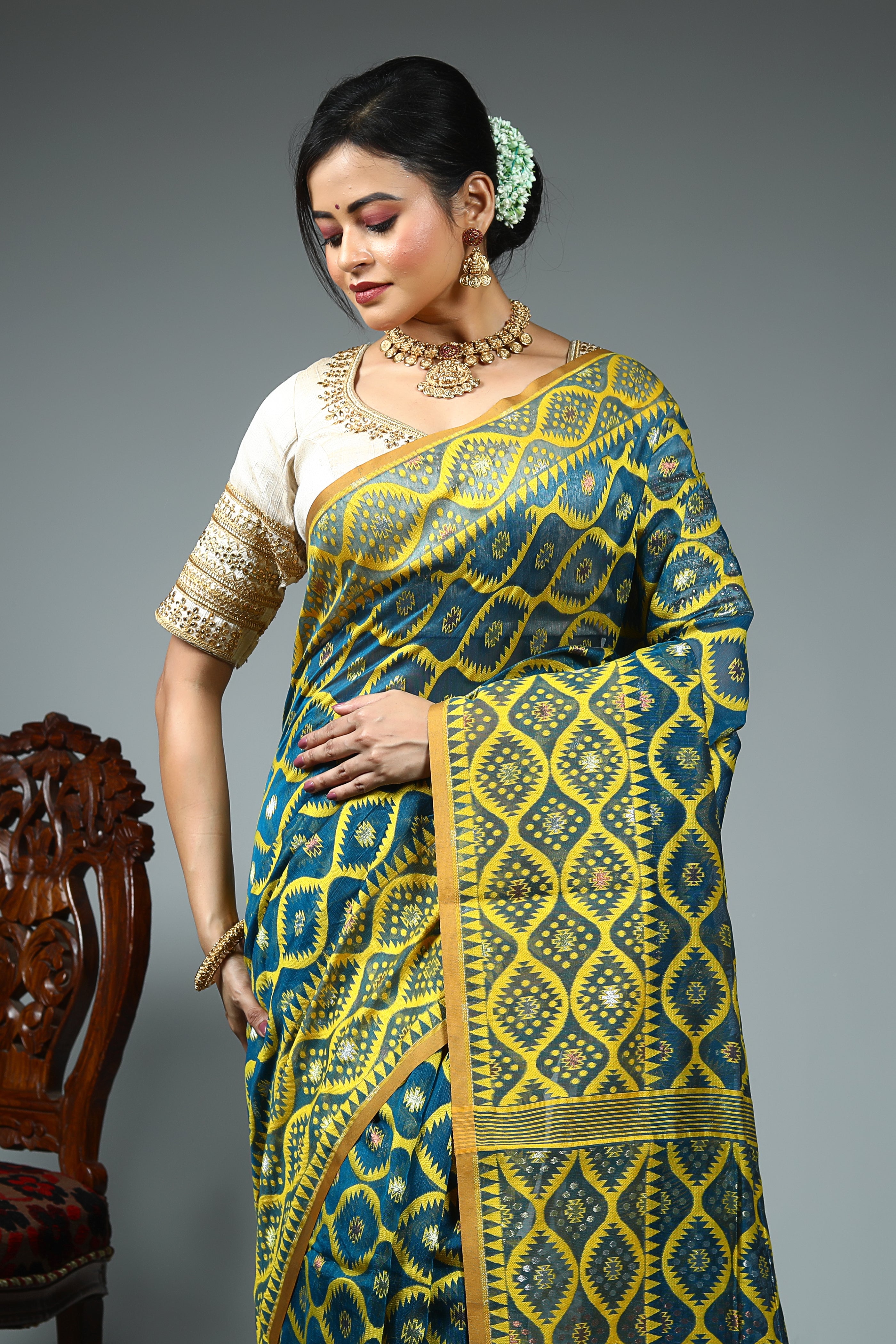 Green Blended Jamdani Saree