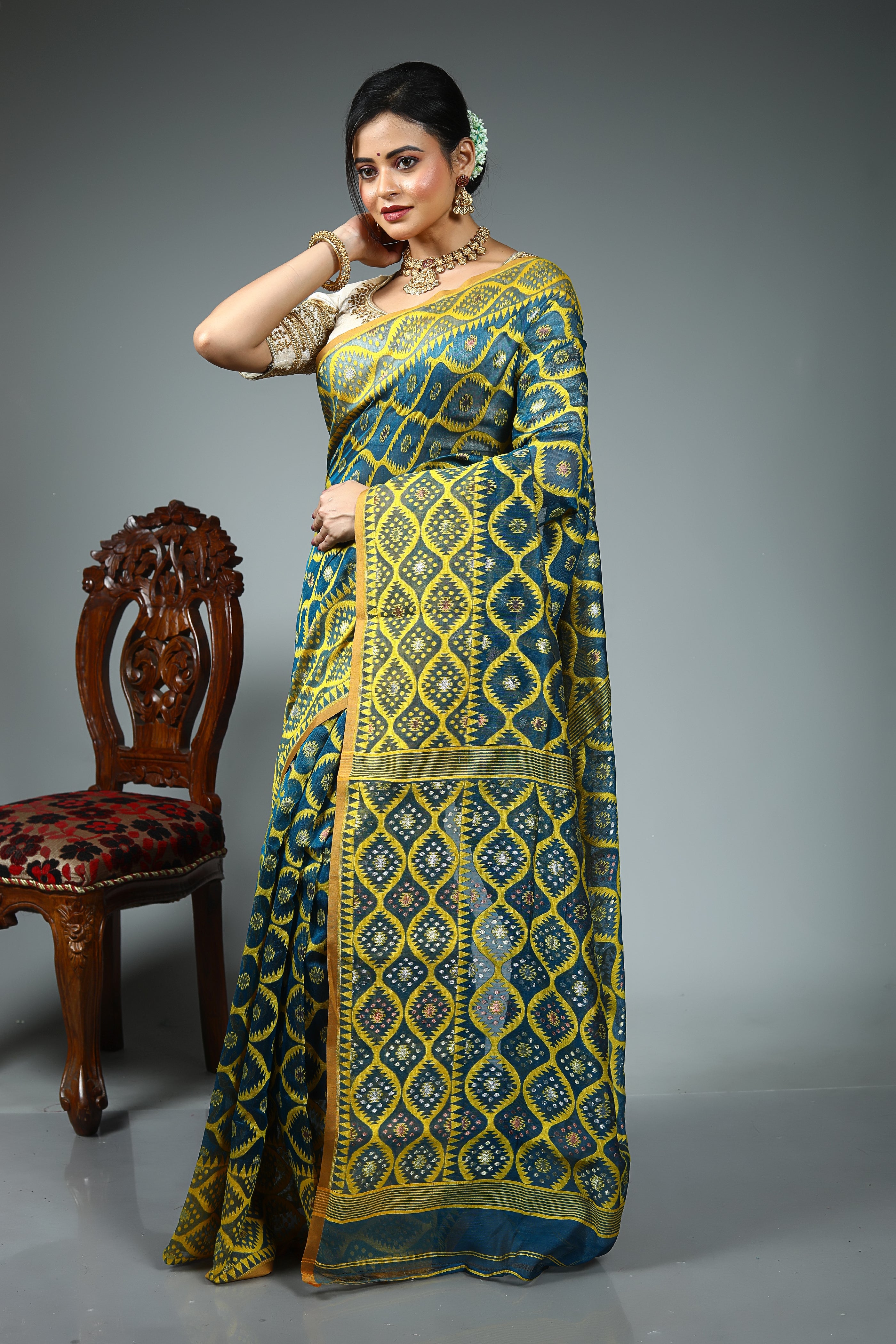 Green Blended Jamdani Saree