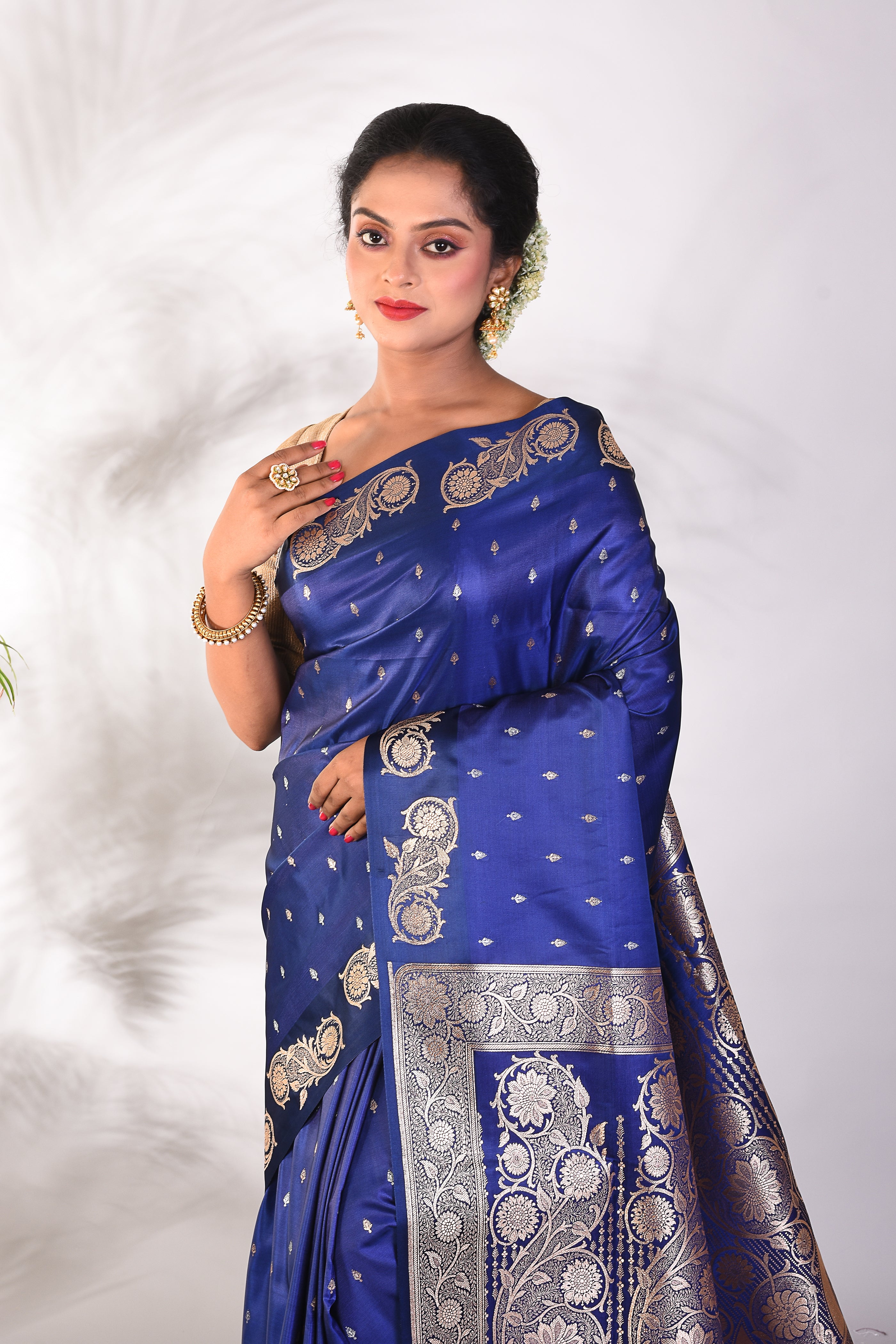 Royal Blue Mushroo Silk Saree - Keya Seth Exclusive