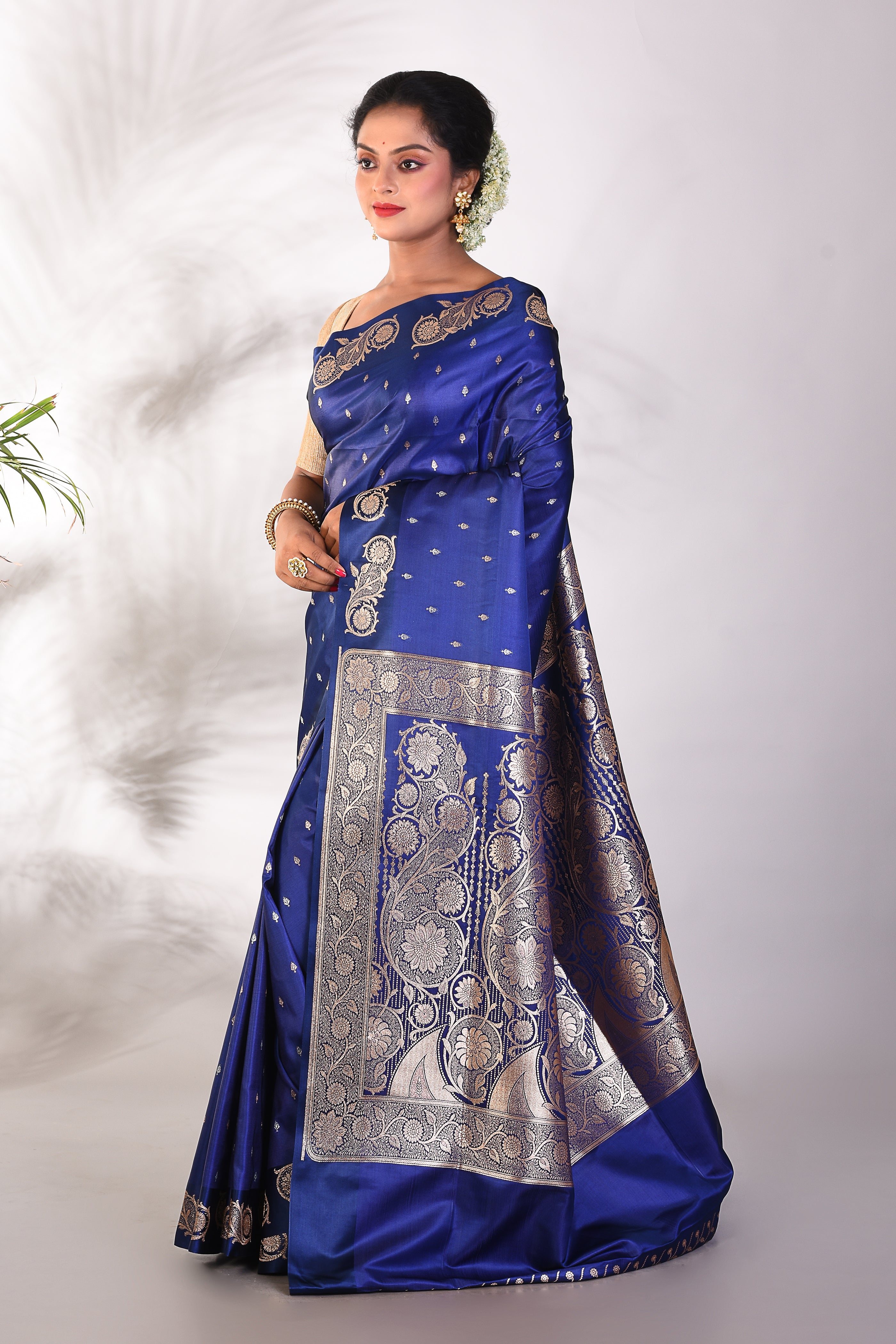 Royal Blue Mushroo Silk Saree - Keya Seth Exclusive