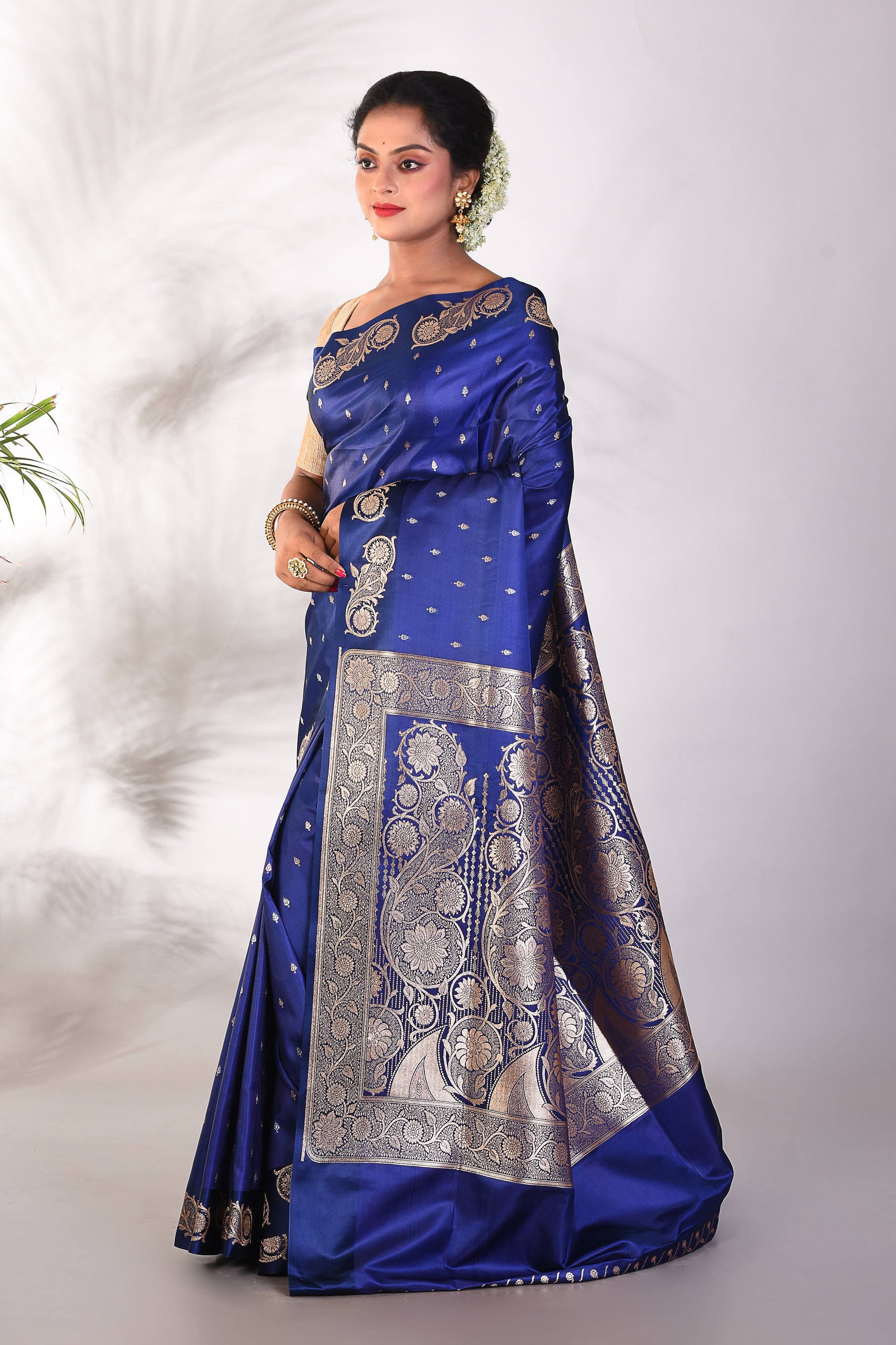 Royal Blue Mushroo Silk Saree - Keya Seth Exclusive