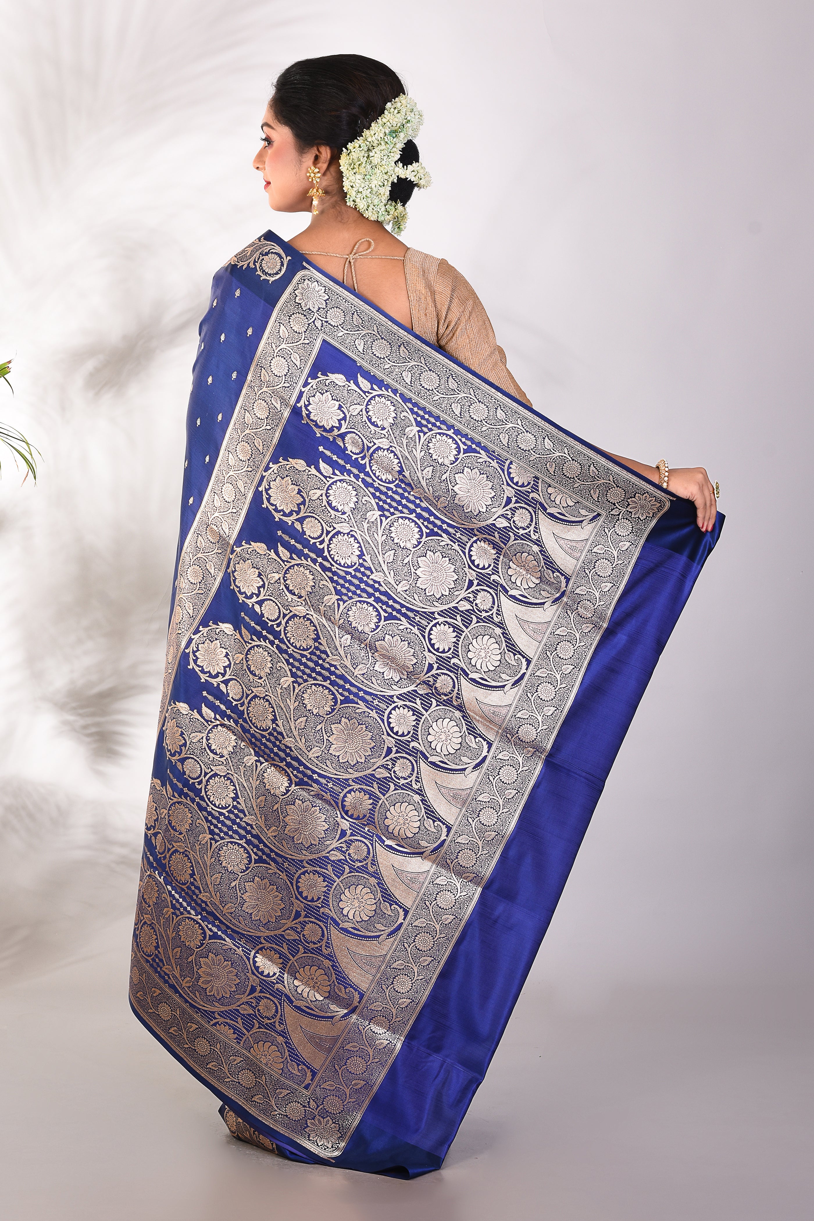 Royal Blue Mushroo Silk Saree - Keya Seth Exclusive