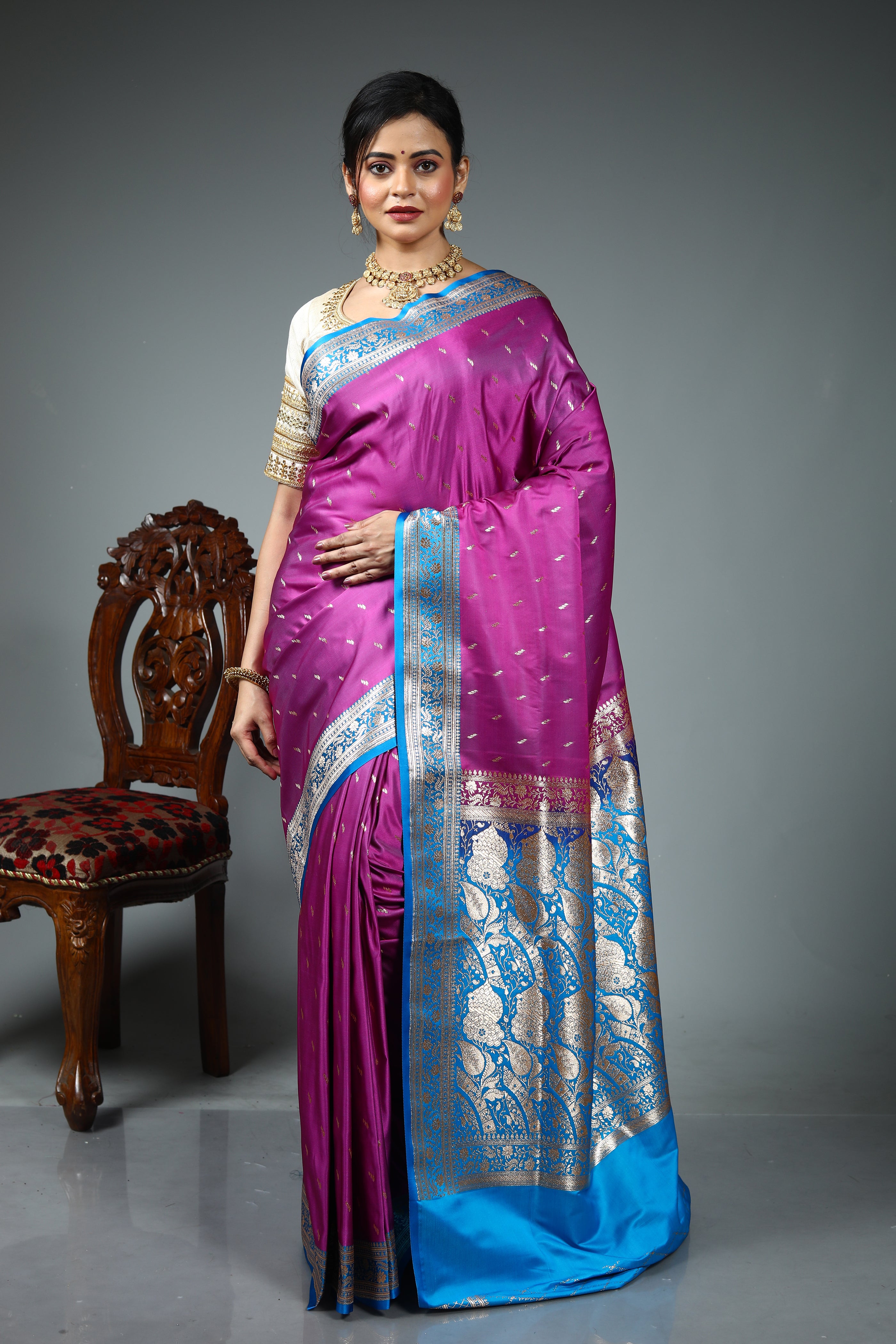 Magenta Blended Silk Saree
