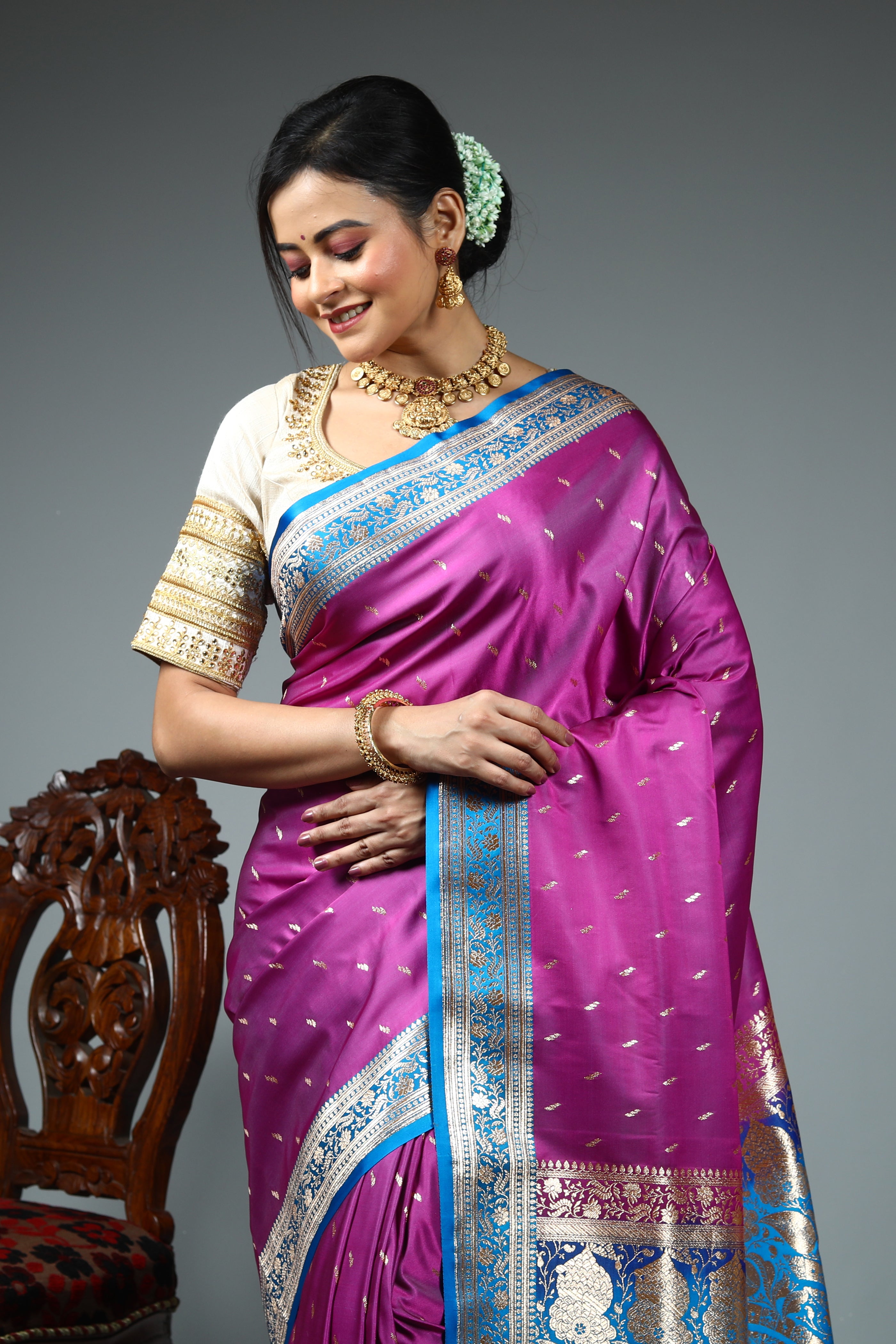 Magenta Blended Silk Saree