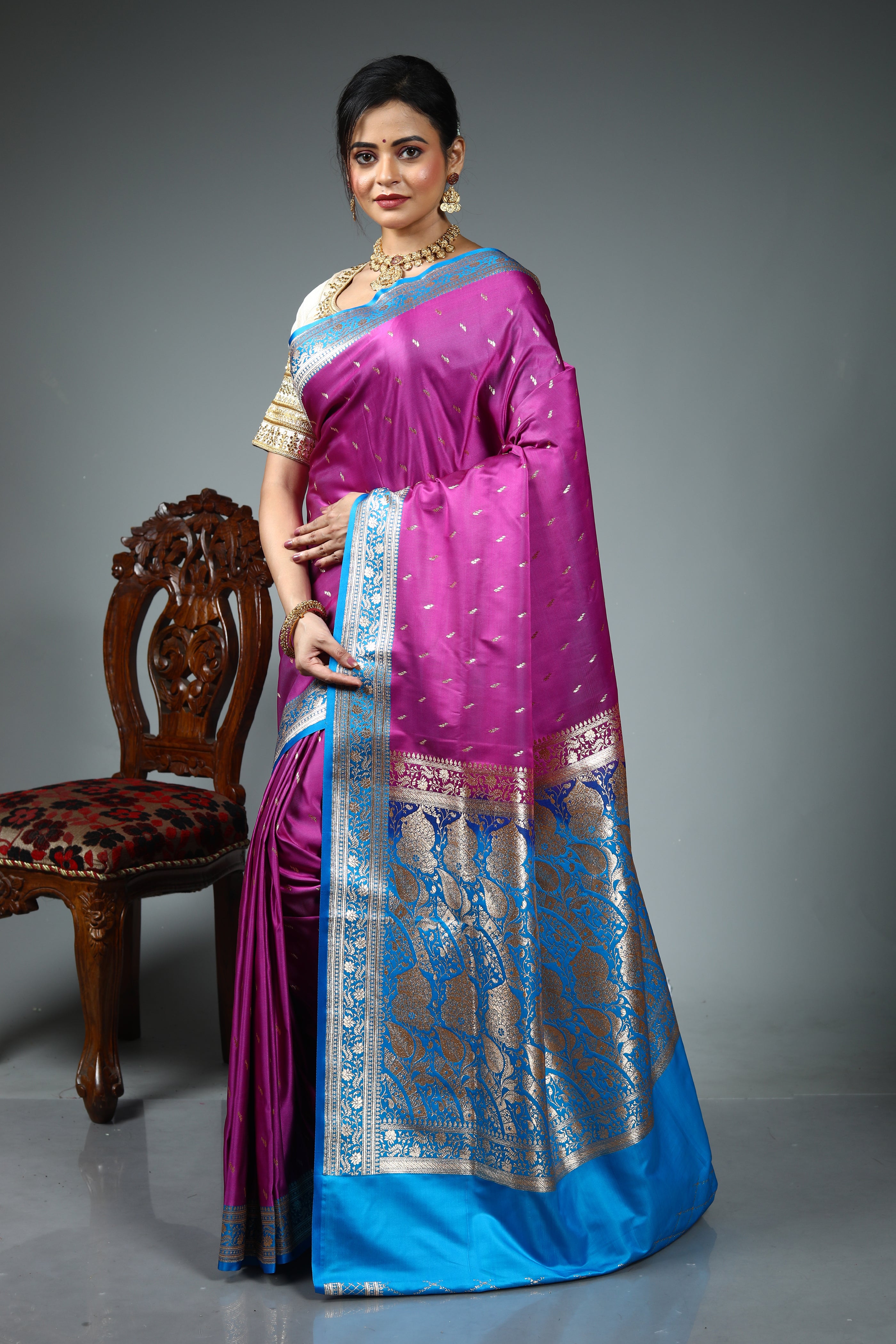 Magenta Blended Silk Saree