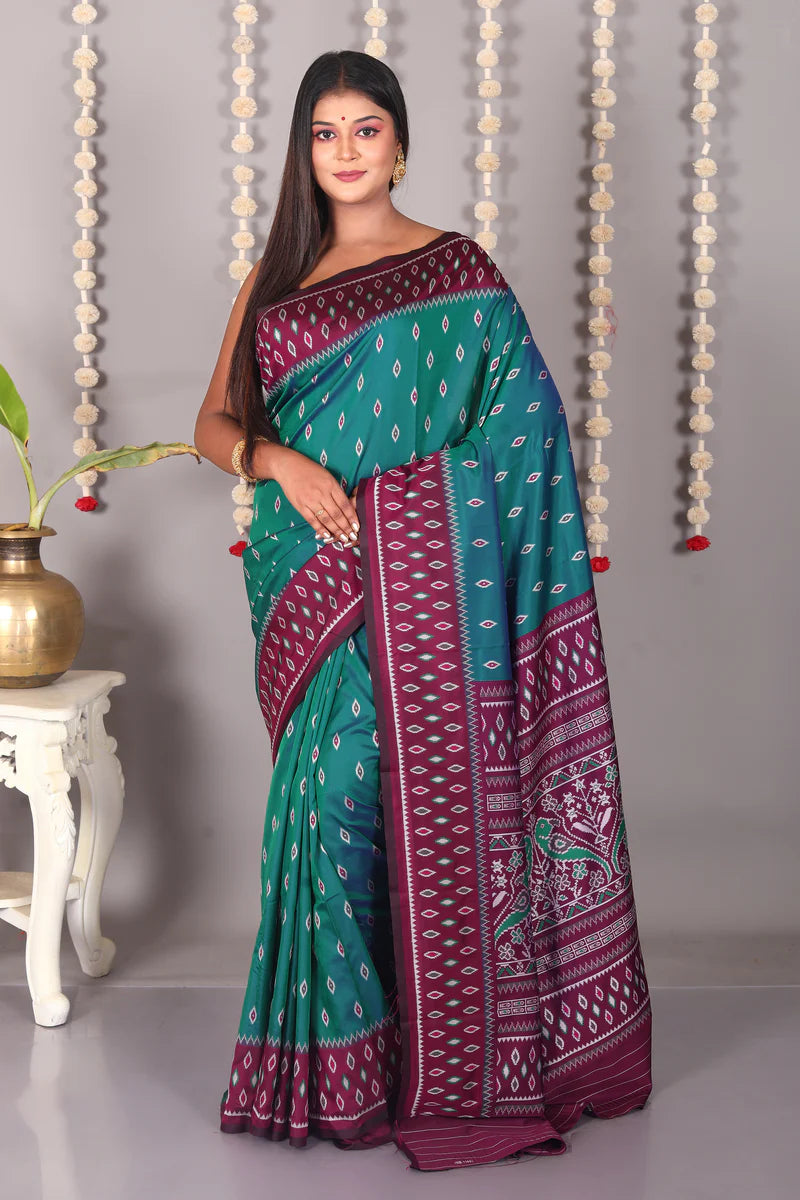 Dual Tone Green Blended Ikkat Silk Saree - Keya Seth Exclusive