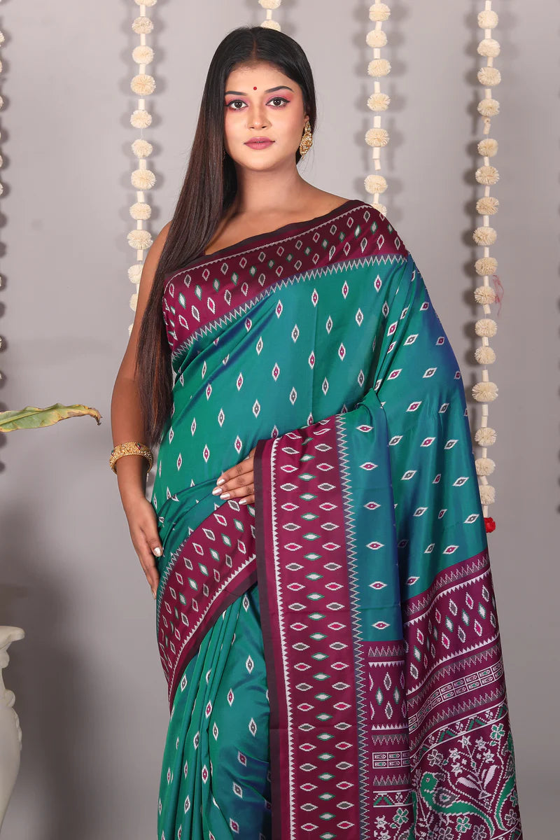 Dual Tone Green Blended Ikkat Silk Saree - Keya Seth Exclusive