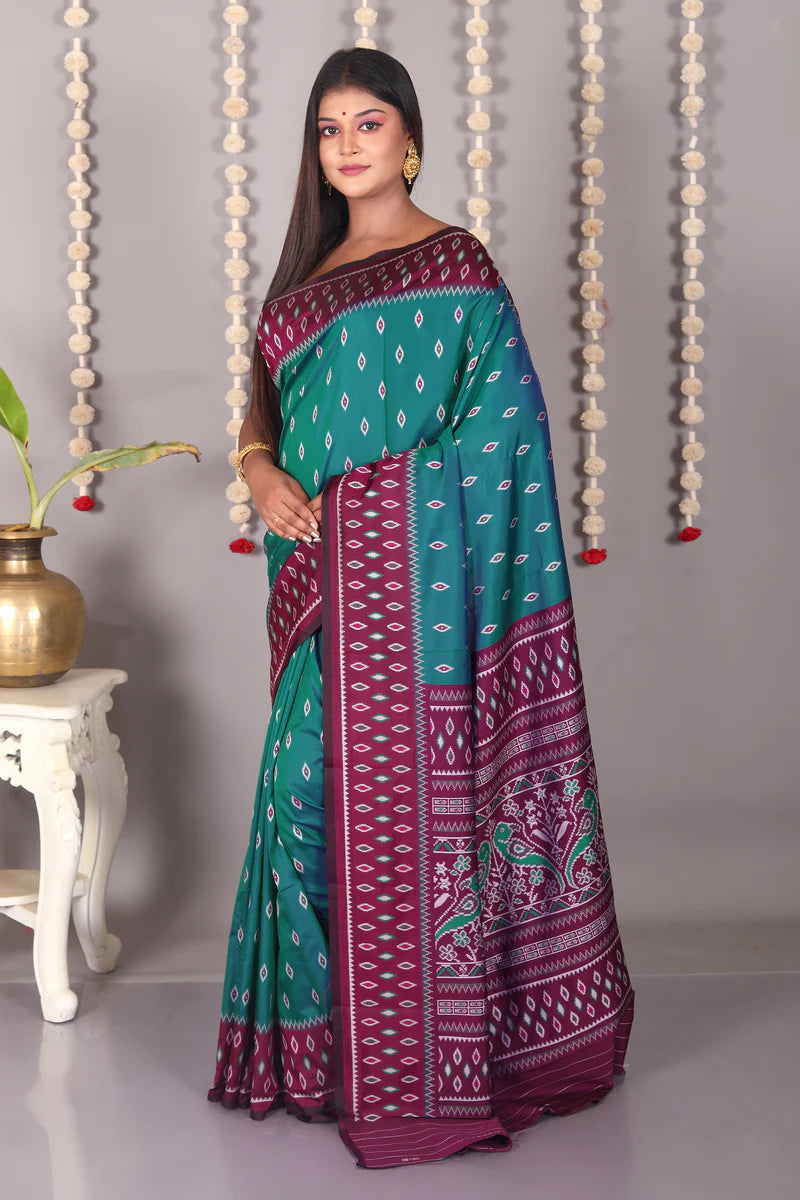 Dual Tone Green Blended Ikkat Silk Saree - Keya Seth Exclusive