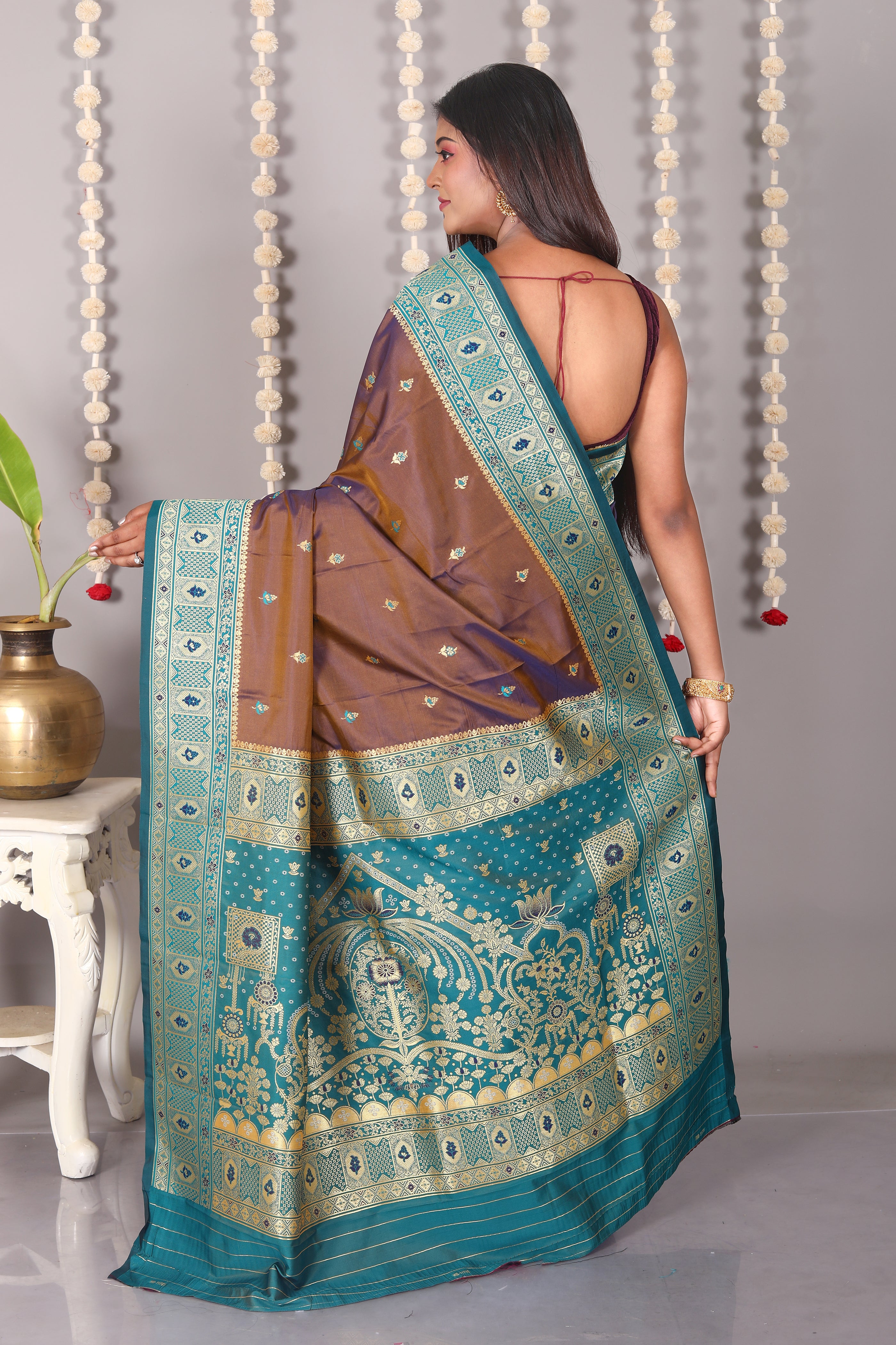 Brown Blended Katan Silk Saree - Keya Seth Exclusive