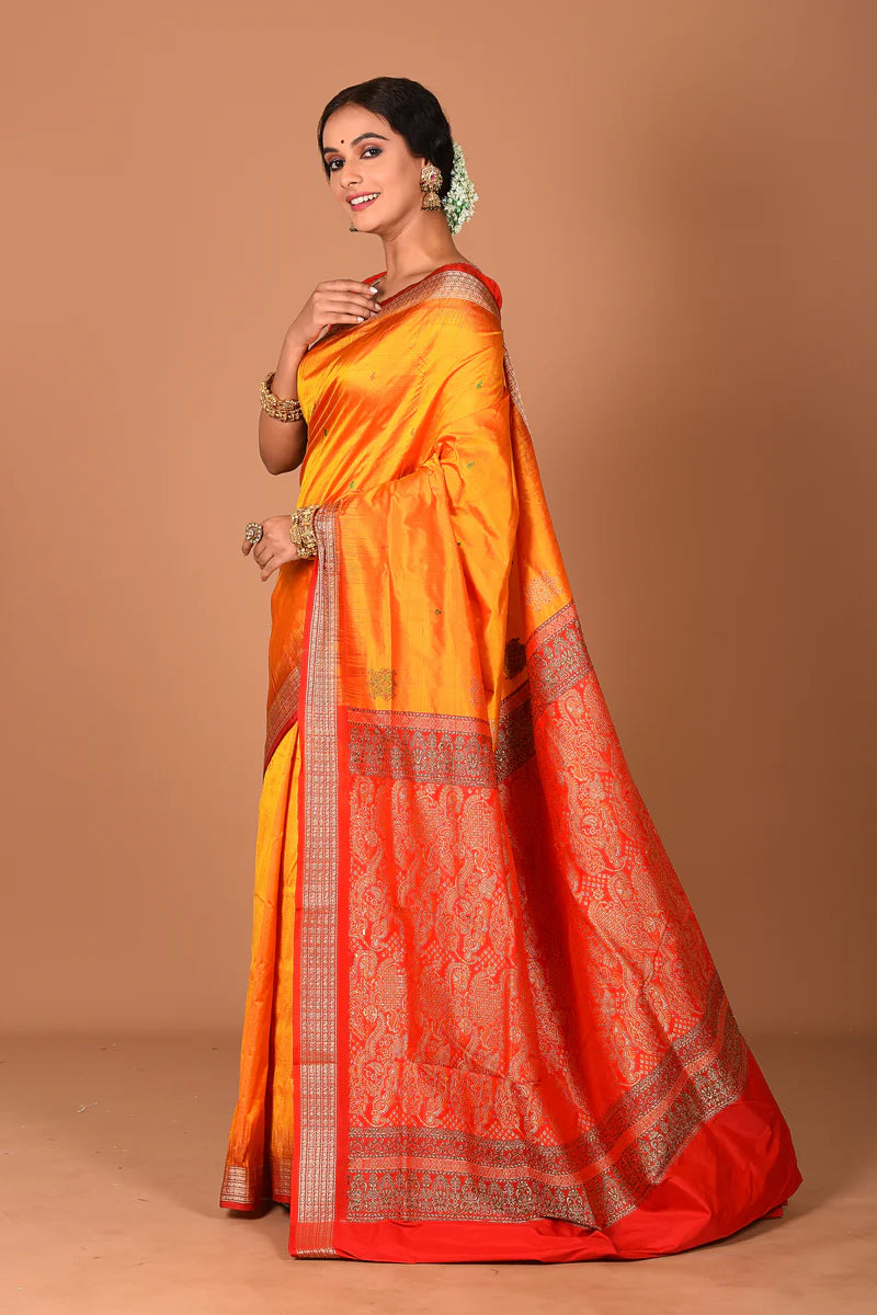 Orange Pure Bomkai Saree - Keya Seth Exclusive
