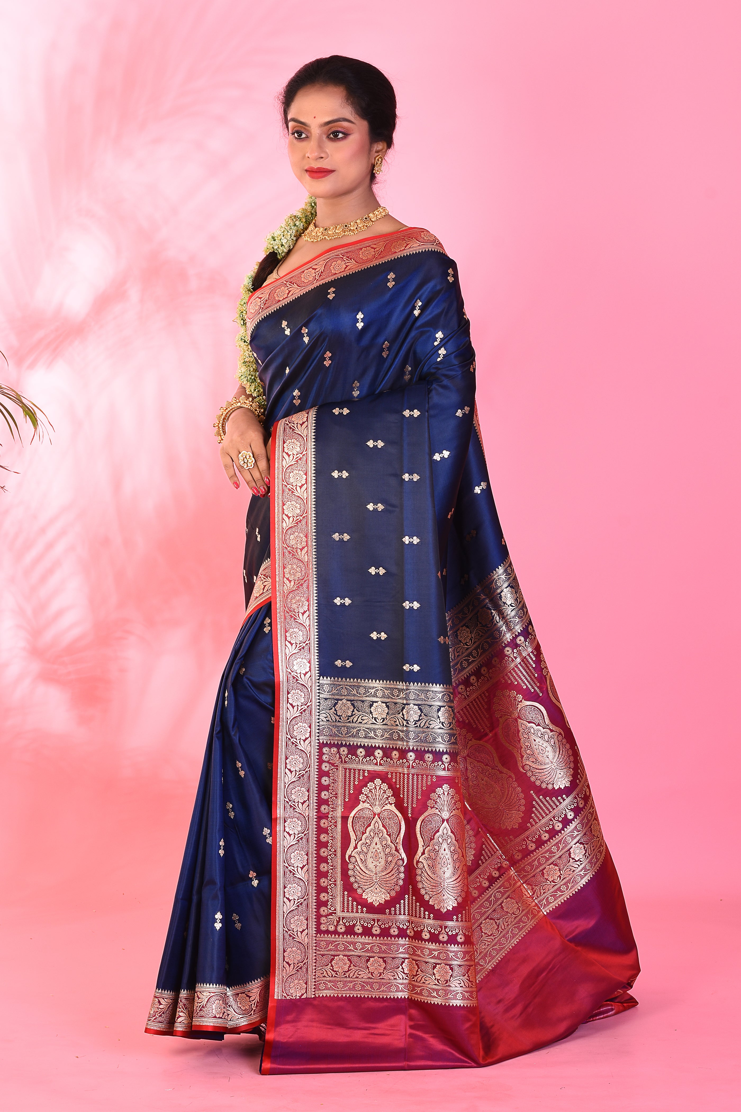 Navy Blue Mushroo Silk Saree - Keya Seth Exclusive
