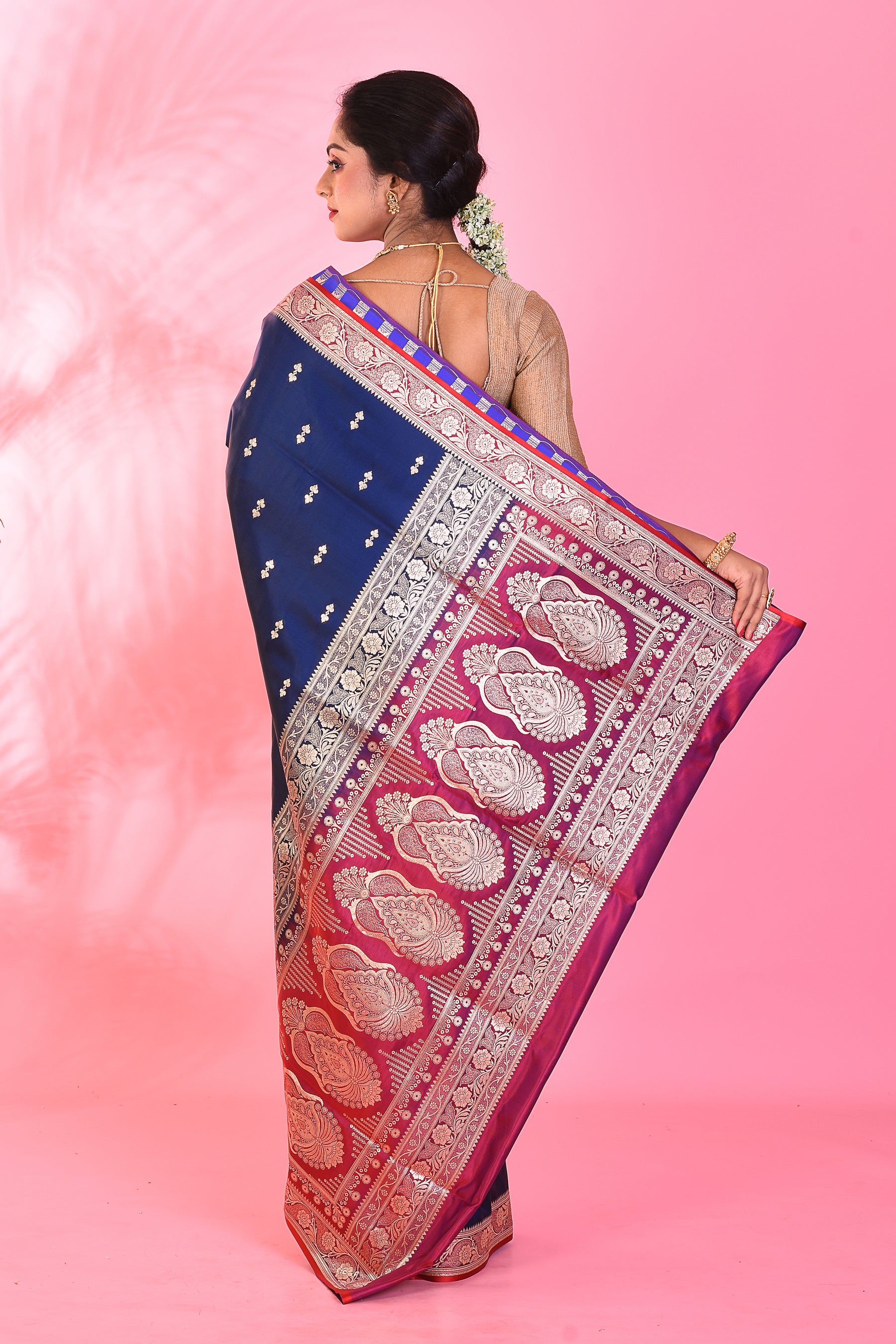 Navy Blue Mushroo Silk Saree - Keya Seth Exclusive