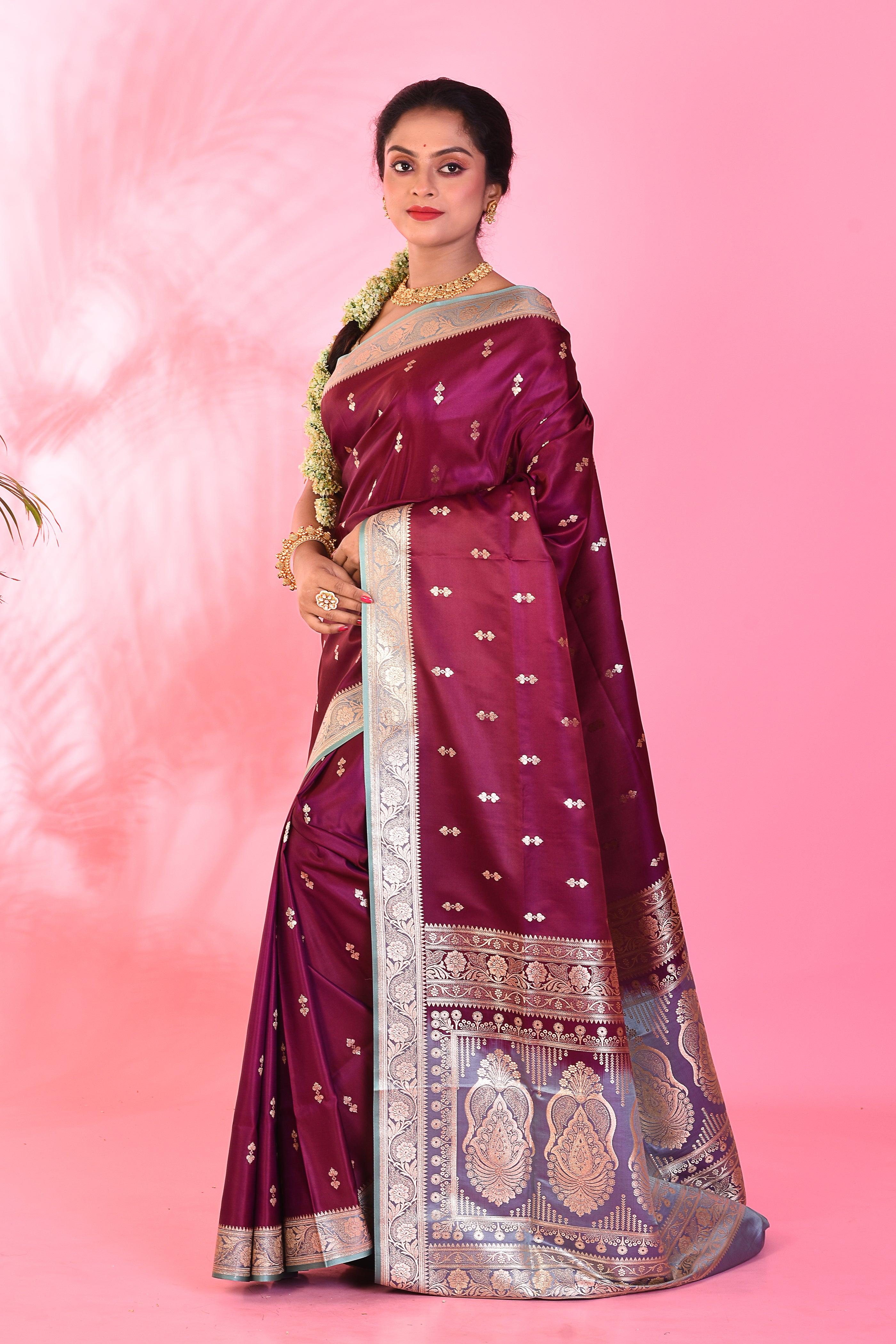 Wine Mushroo Silk Saree - Keya Seth Exclusive