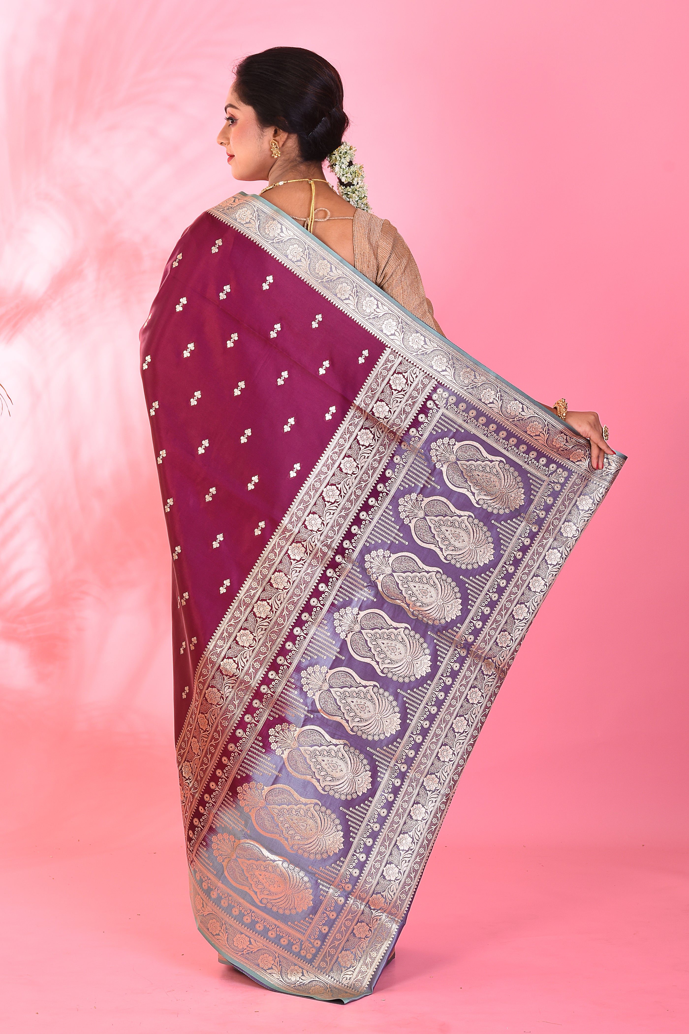Wine Mushroo Silk Saree - Keya Seth Exclusive