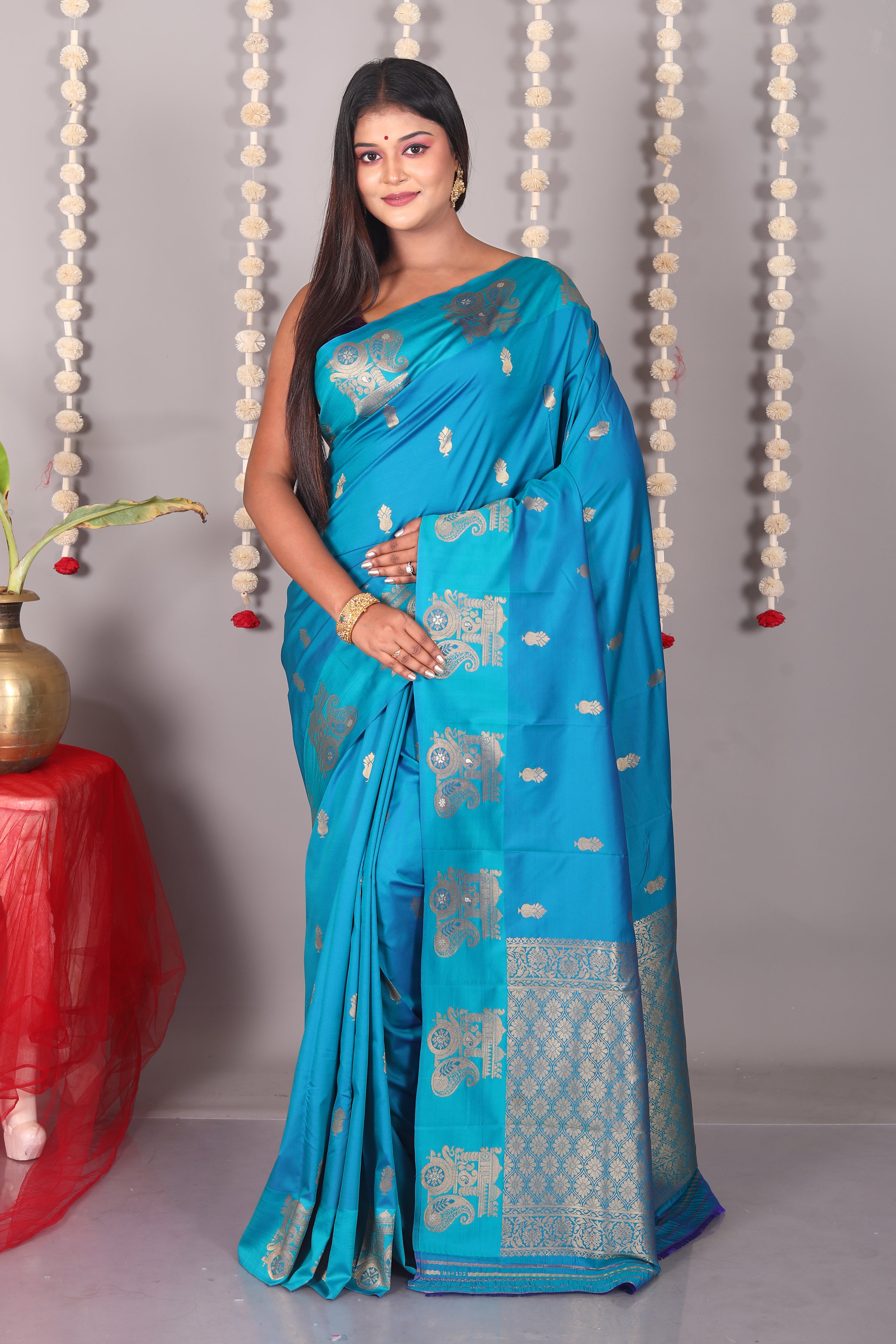 Blue Blended Mashru Silk Saree - Keya Seth Exclusive