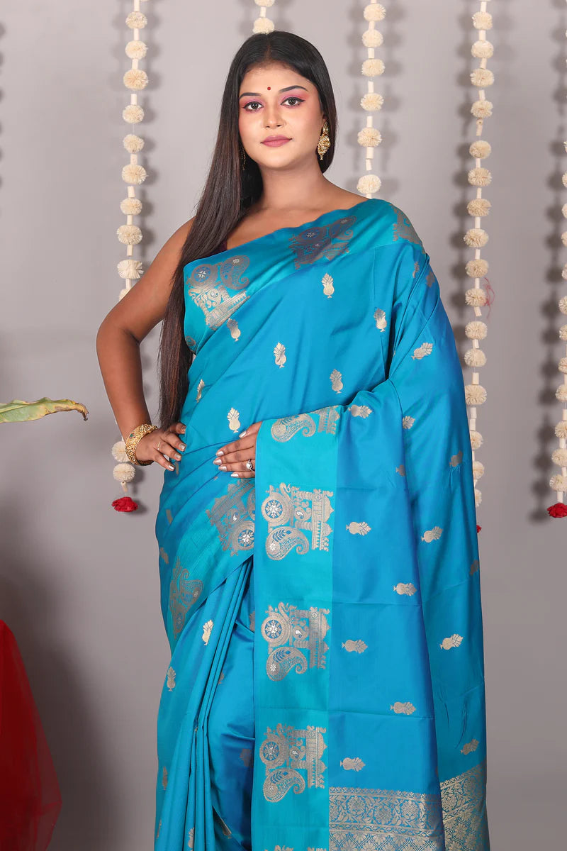 Blue Blended Mashru Silk Saree - Keya Seth Exclusive