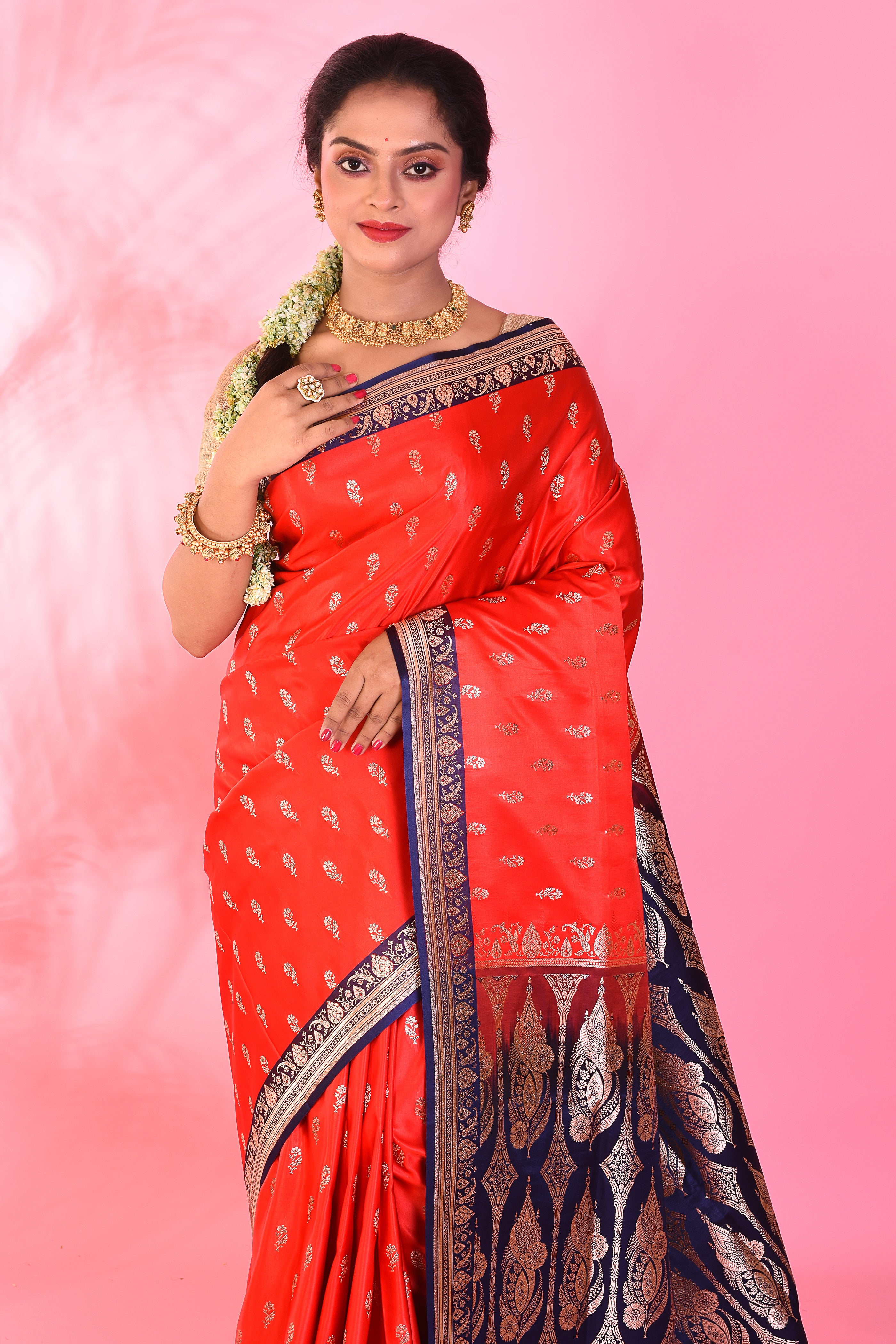 Red Mushroo Silk Saree - Keya Seth Exclusive