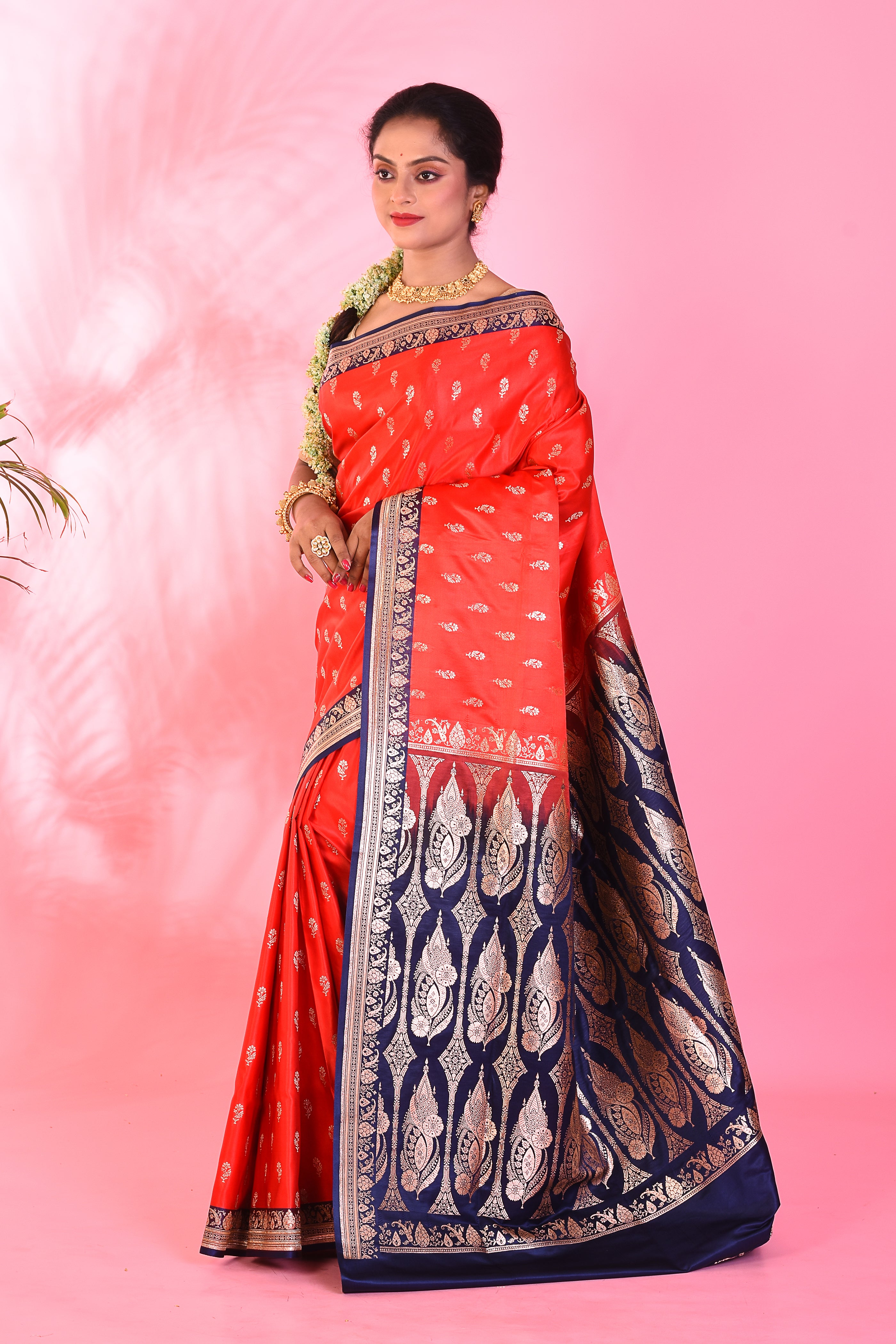 Red Mushroo Silk Saree - Keya Seth Exclusive