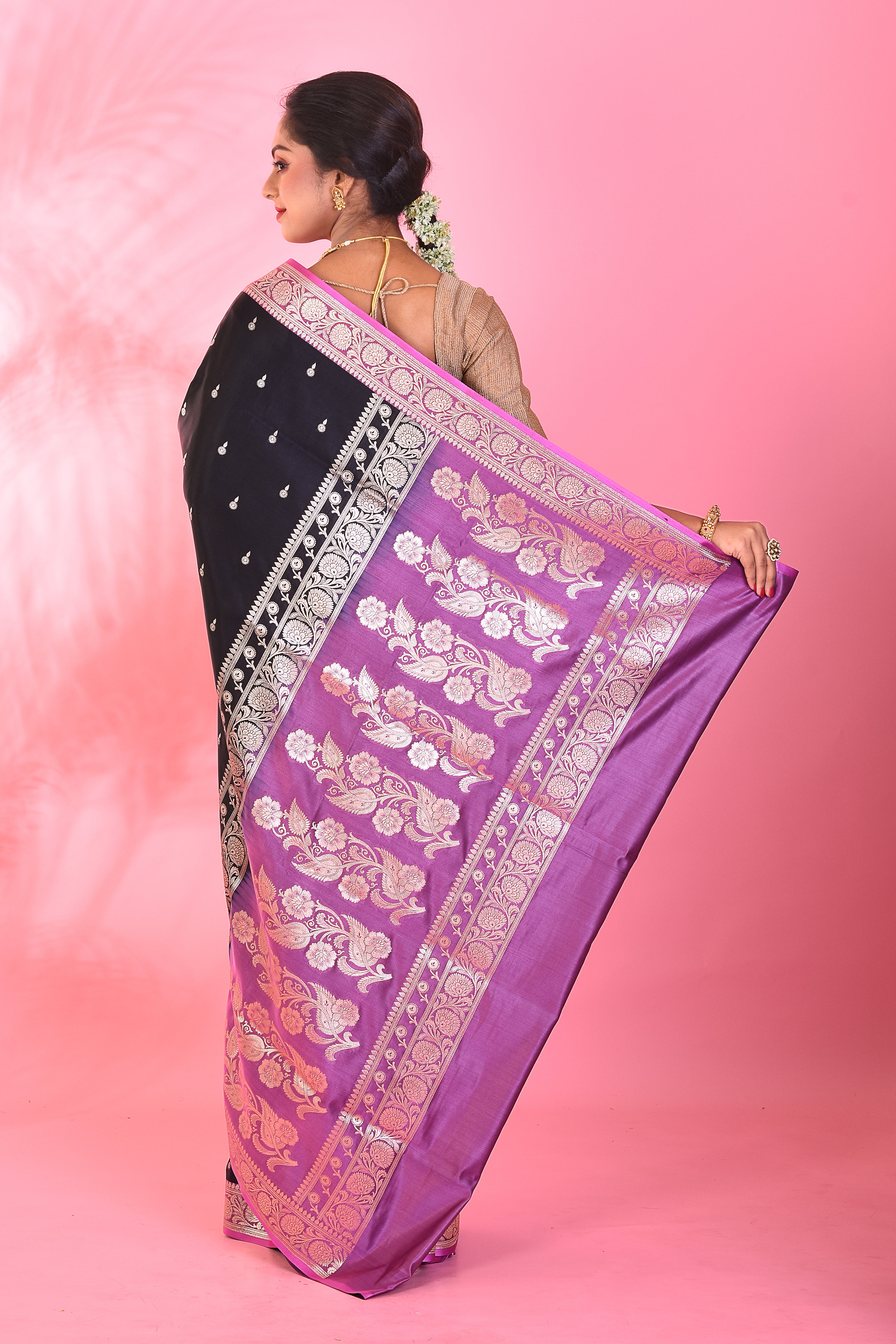 Black Mushroo Silk Saree - Keya Seth Exclusive