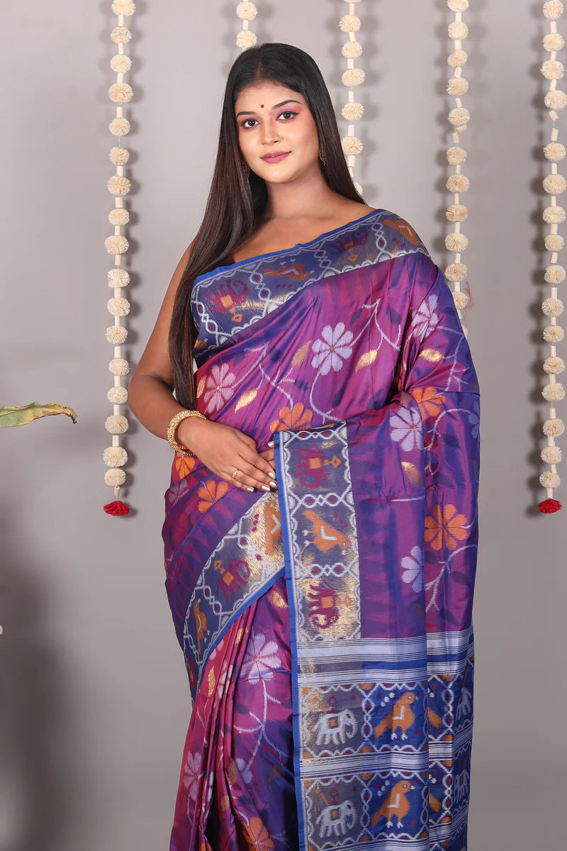 Dual Tone Pureplw Blended Ikkat Silk Saree - Keya Seth Exclusive