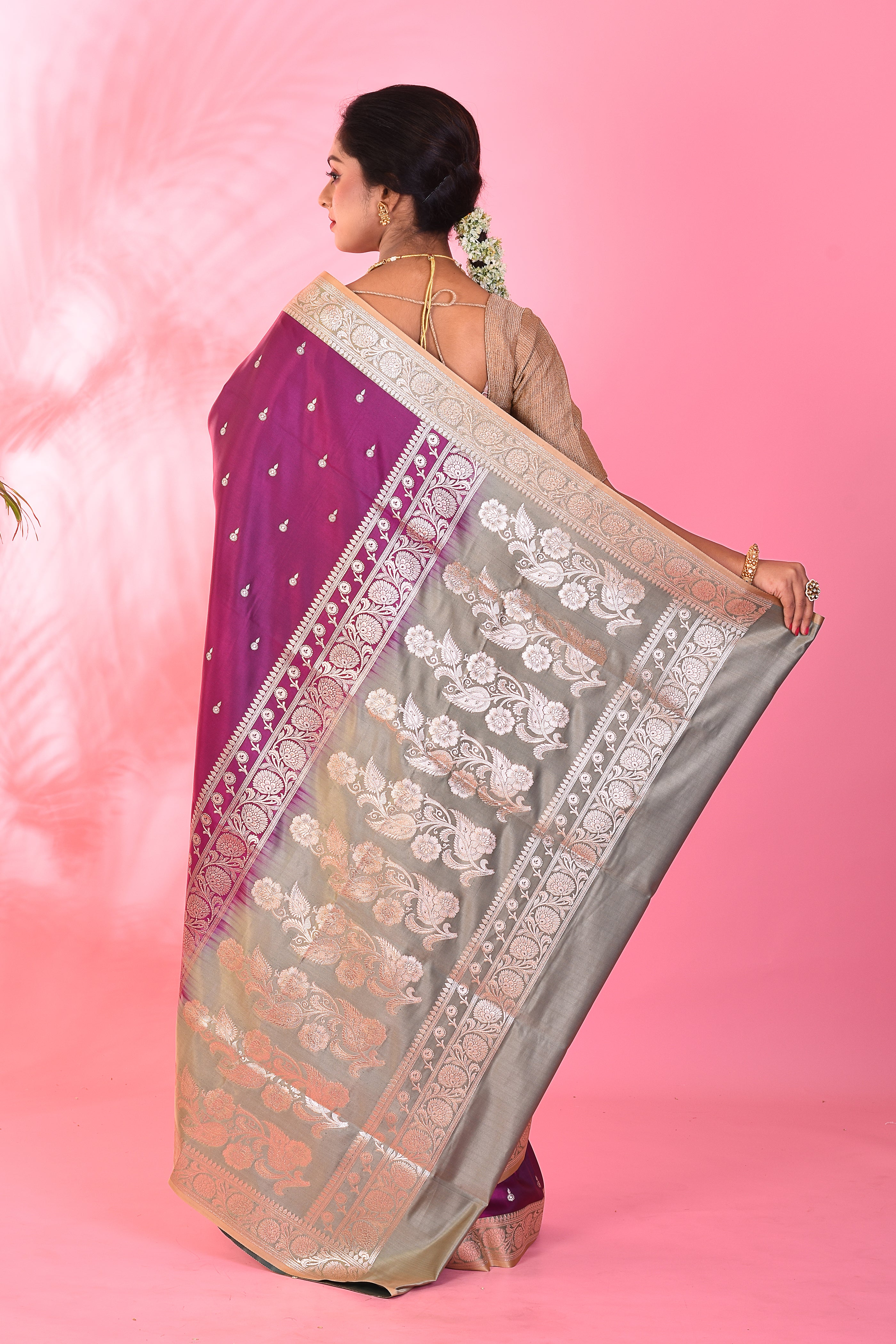 Magenta Mushroo Silk Saree - Keya Seth Exclusive