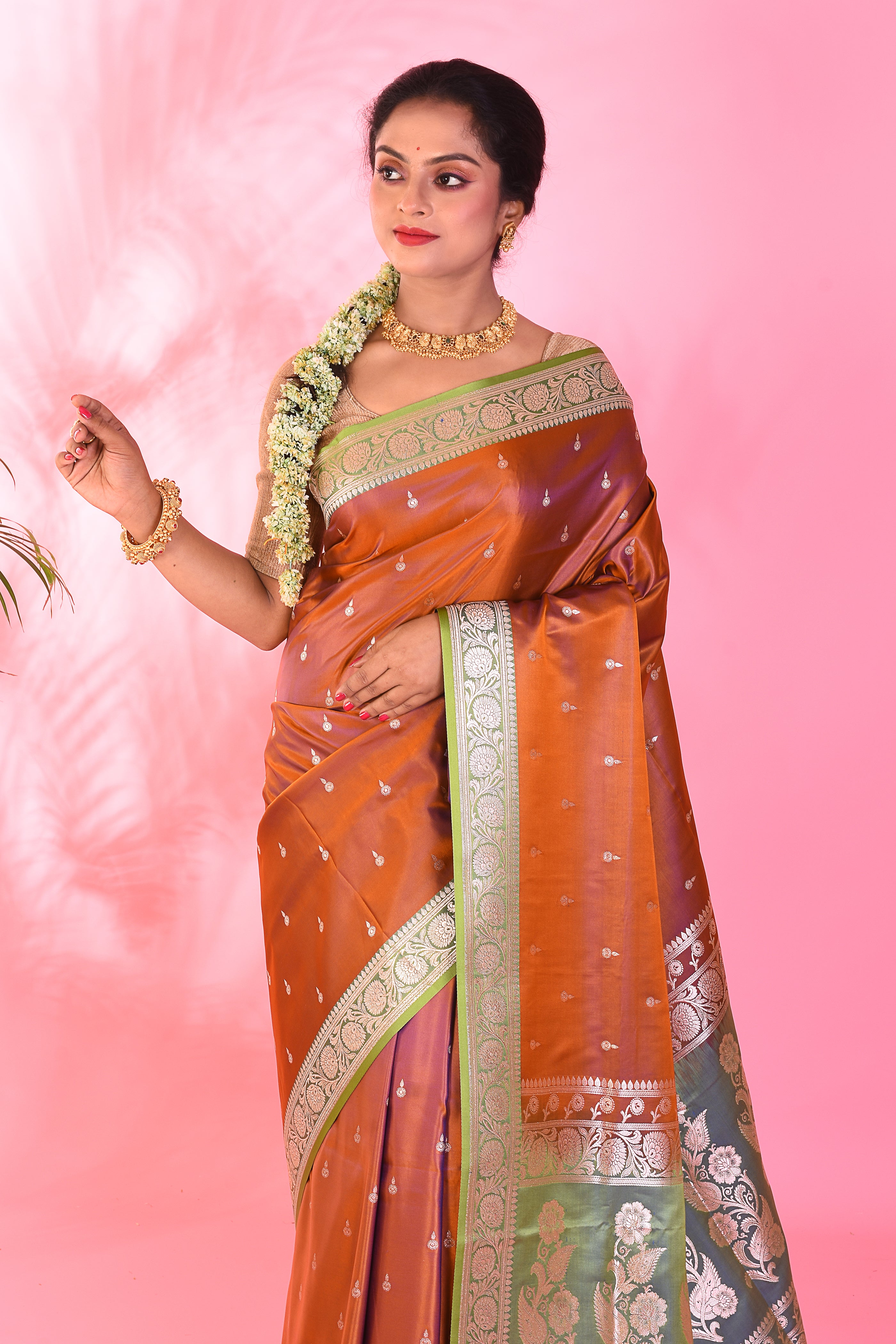 Mustard Mushroo Silk Saree - Keya Seth Exclusive