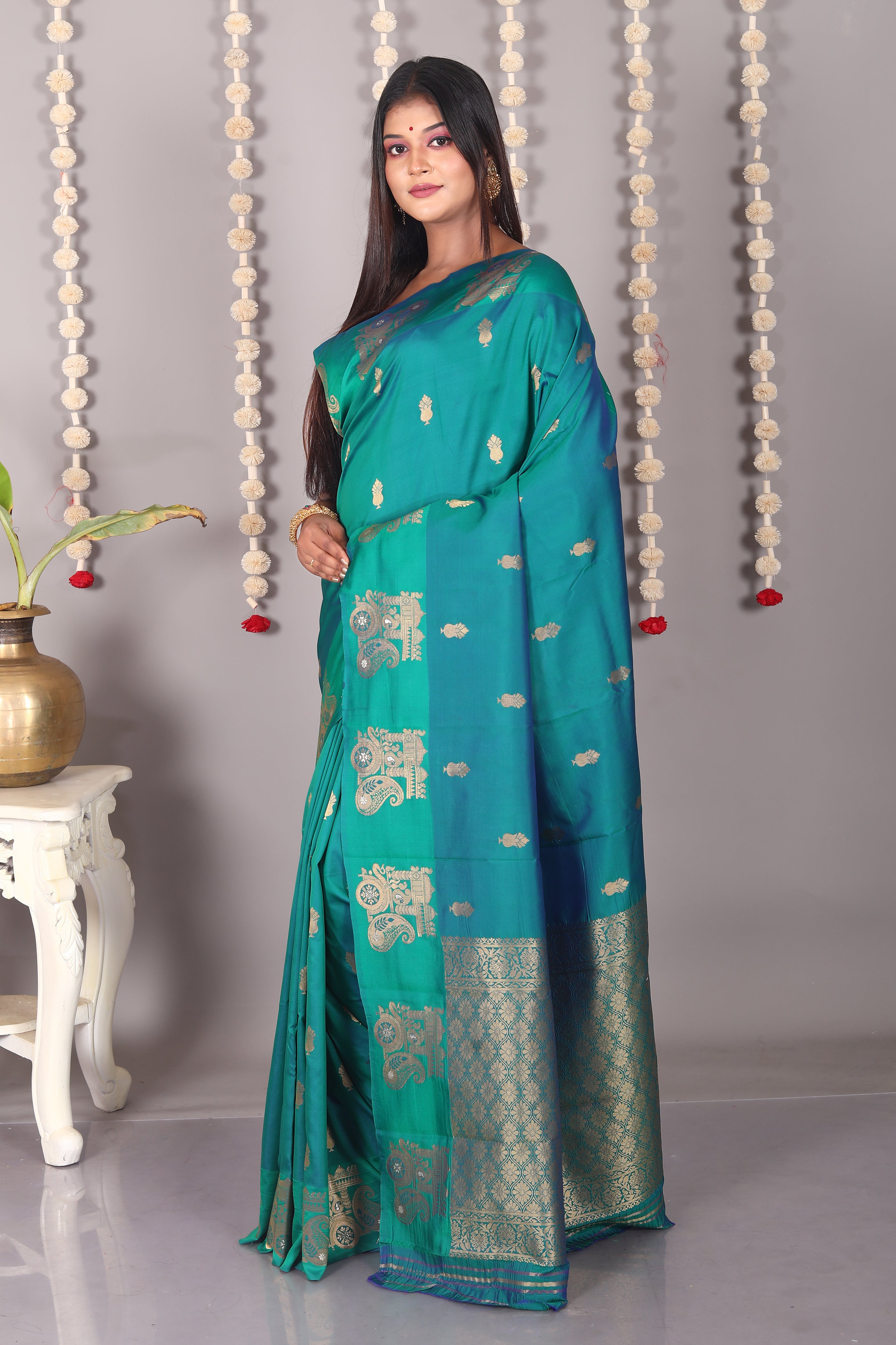 Rama Green Blended Mashru Silk Saree - Keya Seth Exclusive