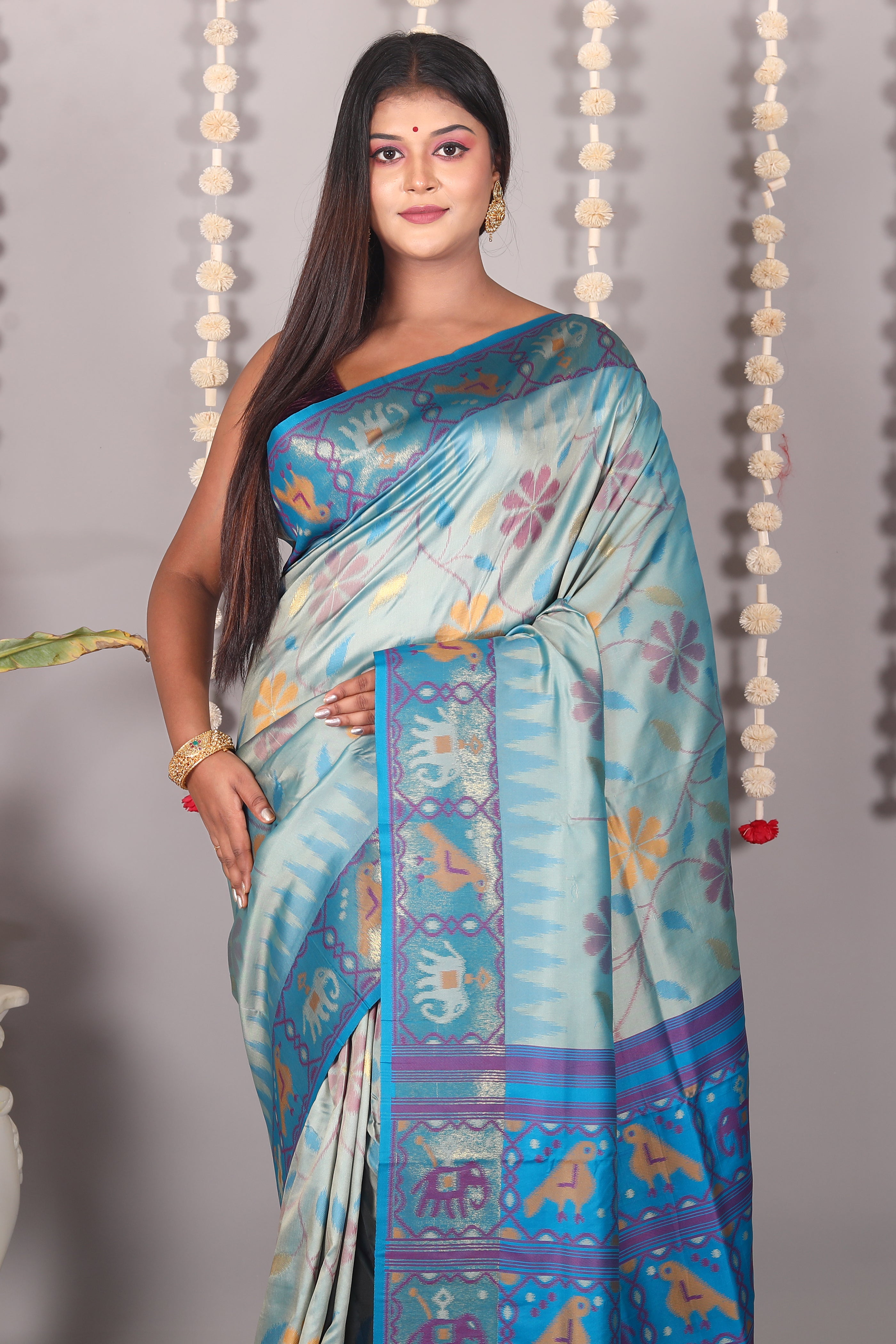 Sea Green Blended Ikkat Silk Saree - Keya Seth Exclusive