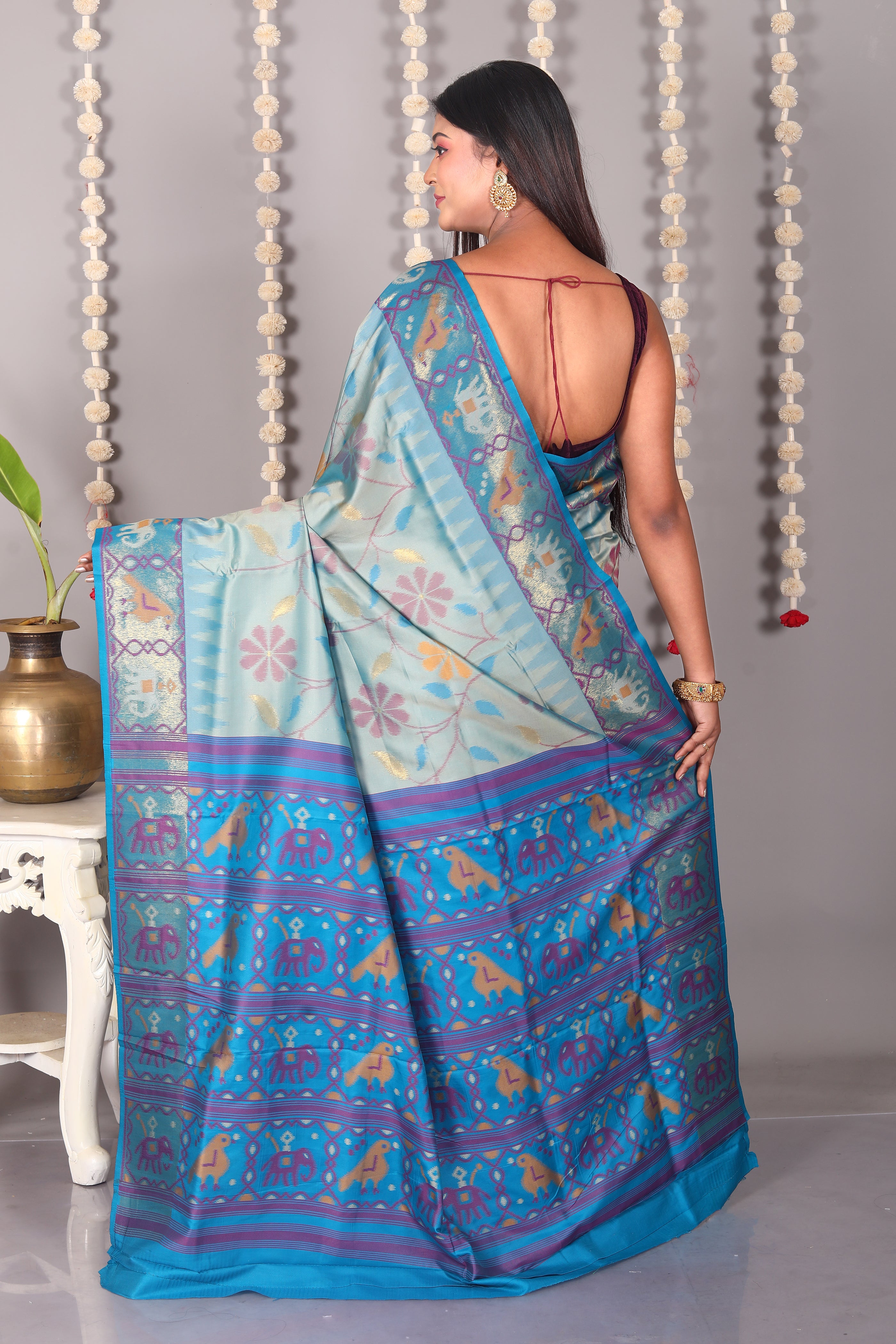 Sea Green Blended Ikkat Silk Saree - Keya Seth Exclusive