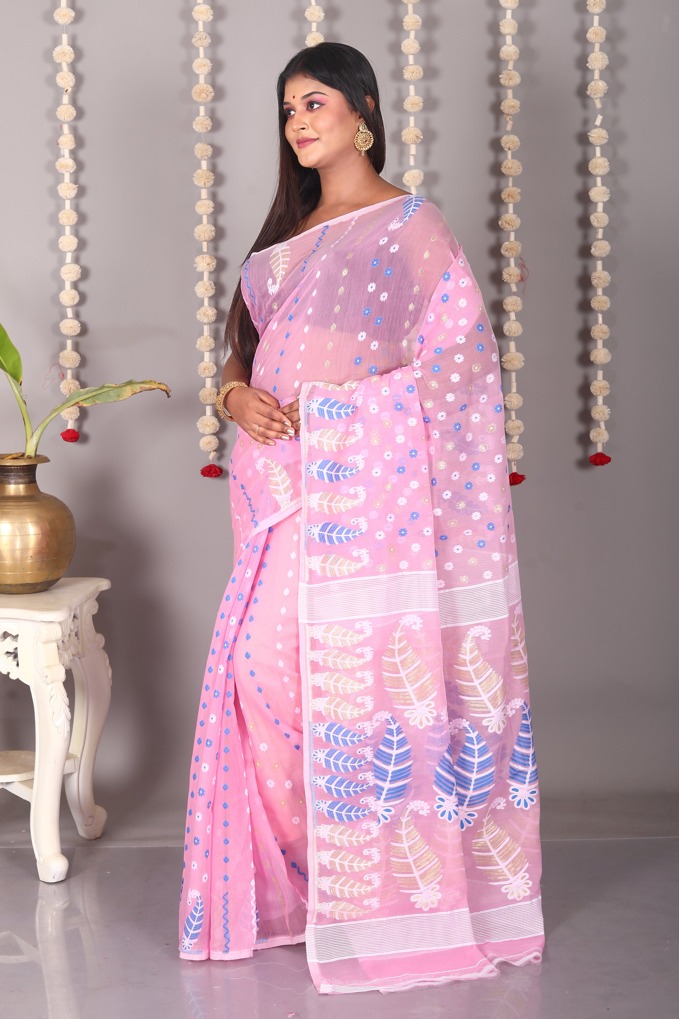 Pink Cotton Jamdani Saree - Keya Seth Exclusive
