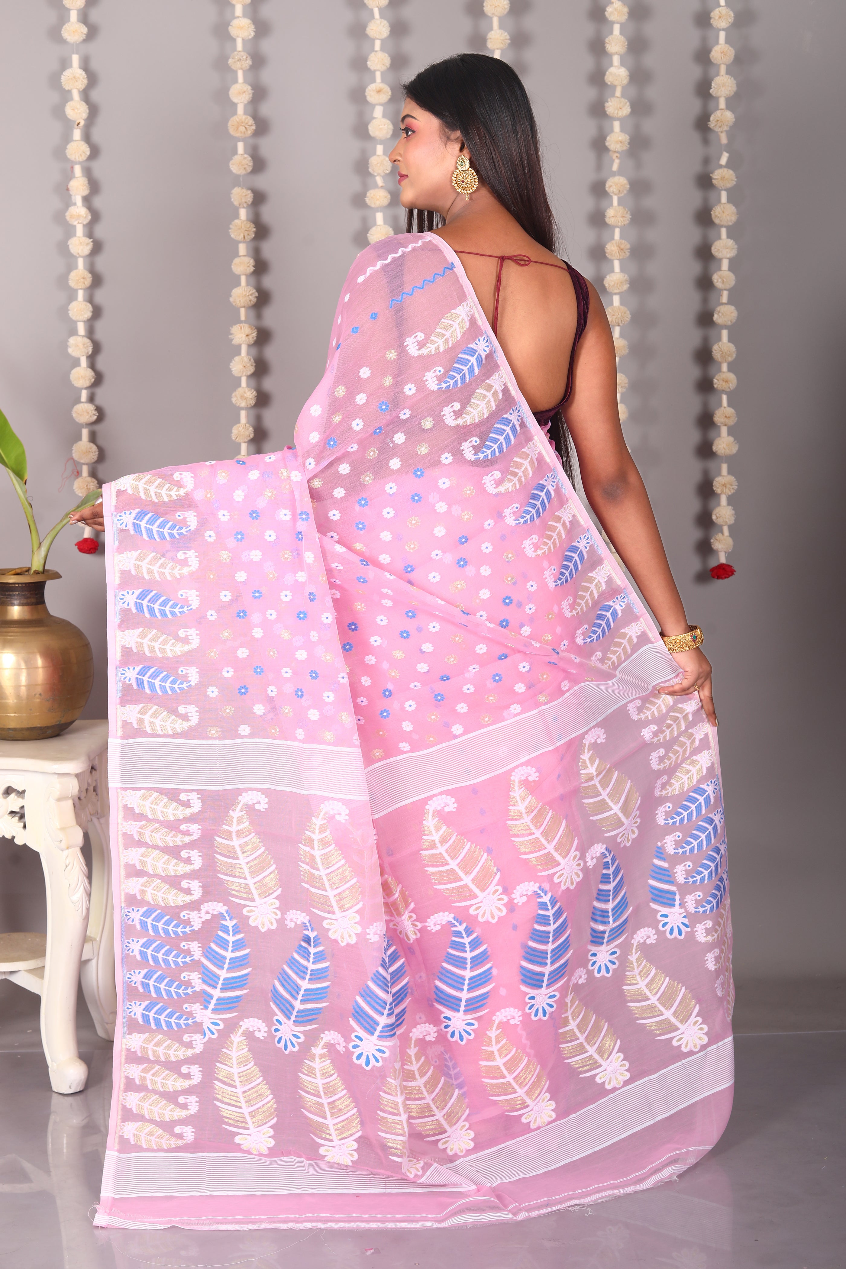 Pink Cotton Jamdani Saree - Keya Seth Exclusive