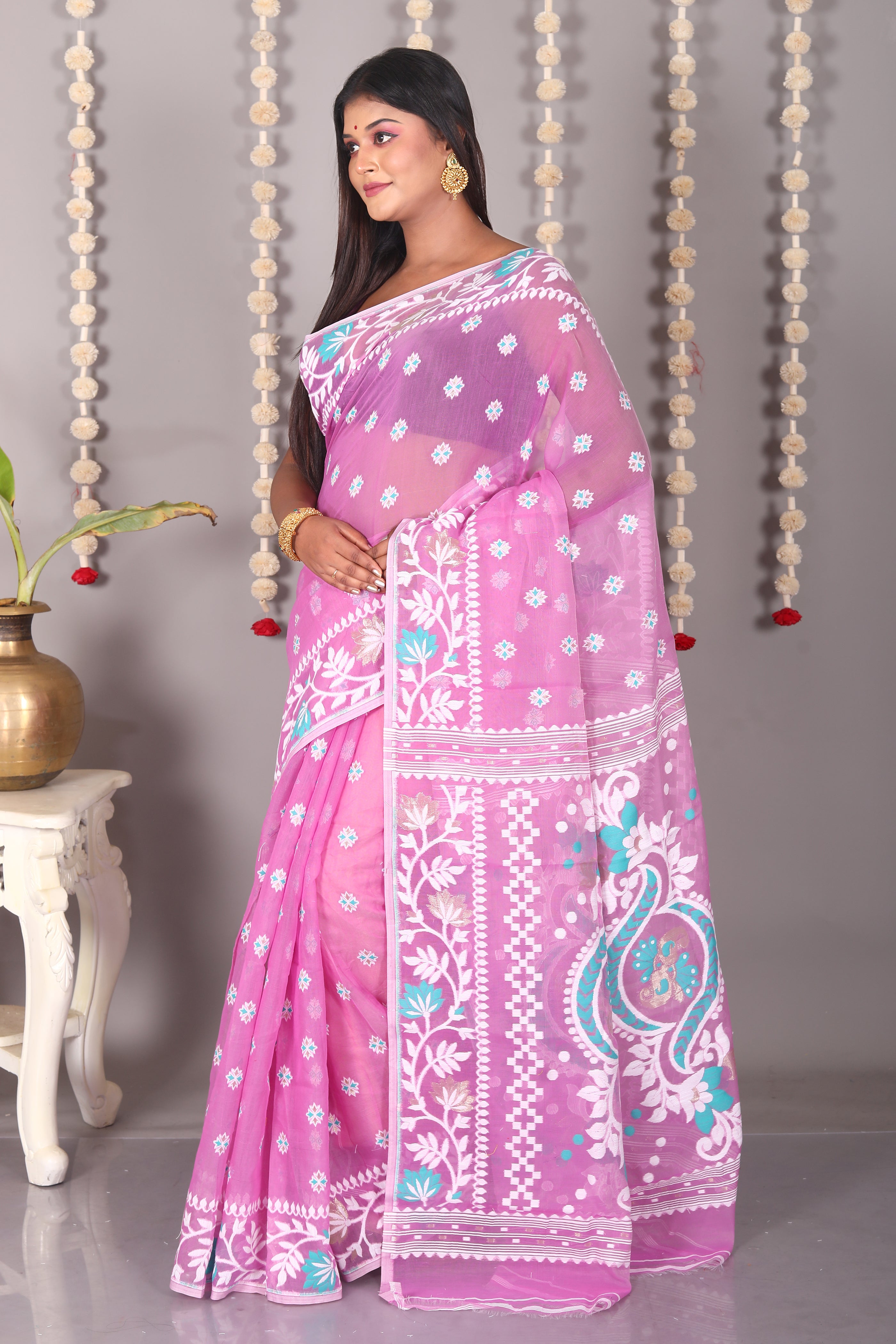 Purple Cotton Jamdani Saree - Keya Seth Exclusive