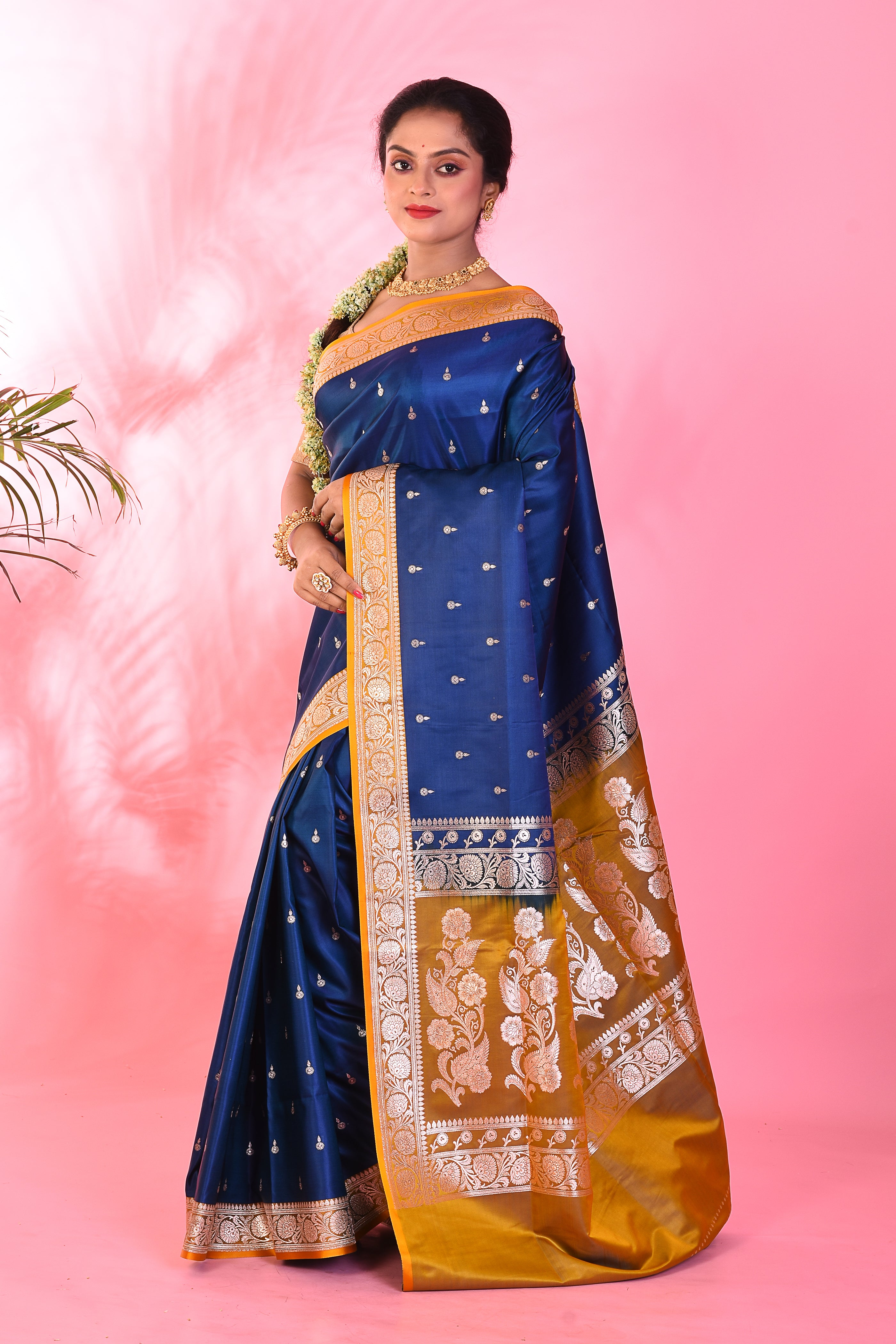 Navy Blue Mushroo Silk Saree - Keya Seth Exclusive