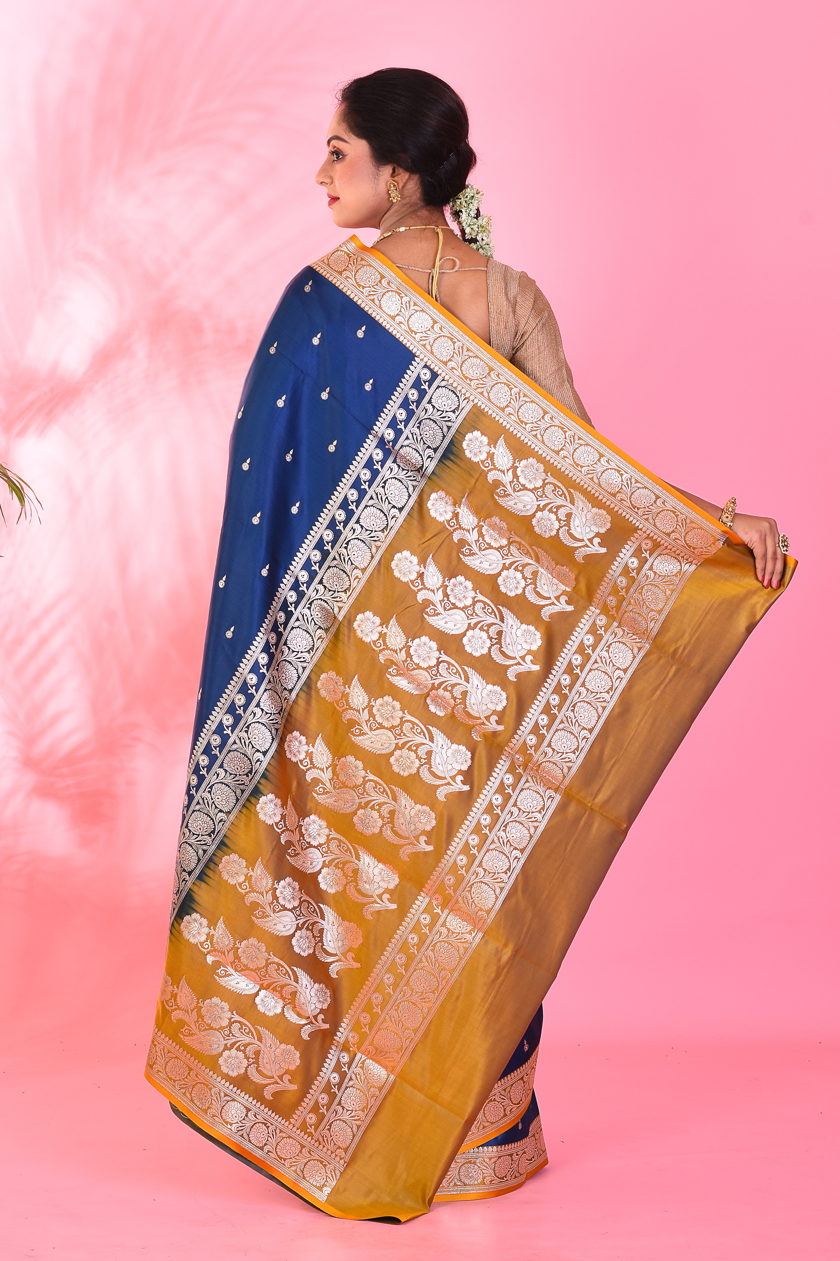 Navy Blue Mushroo Silk Saree - Keya Seth Exclusive