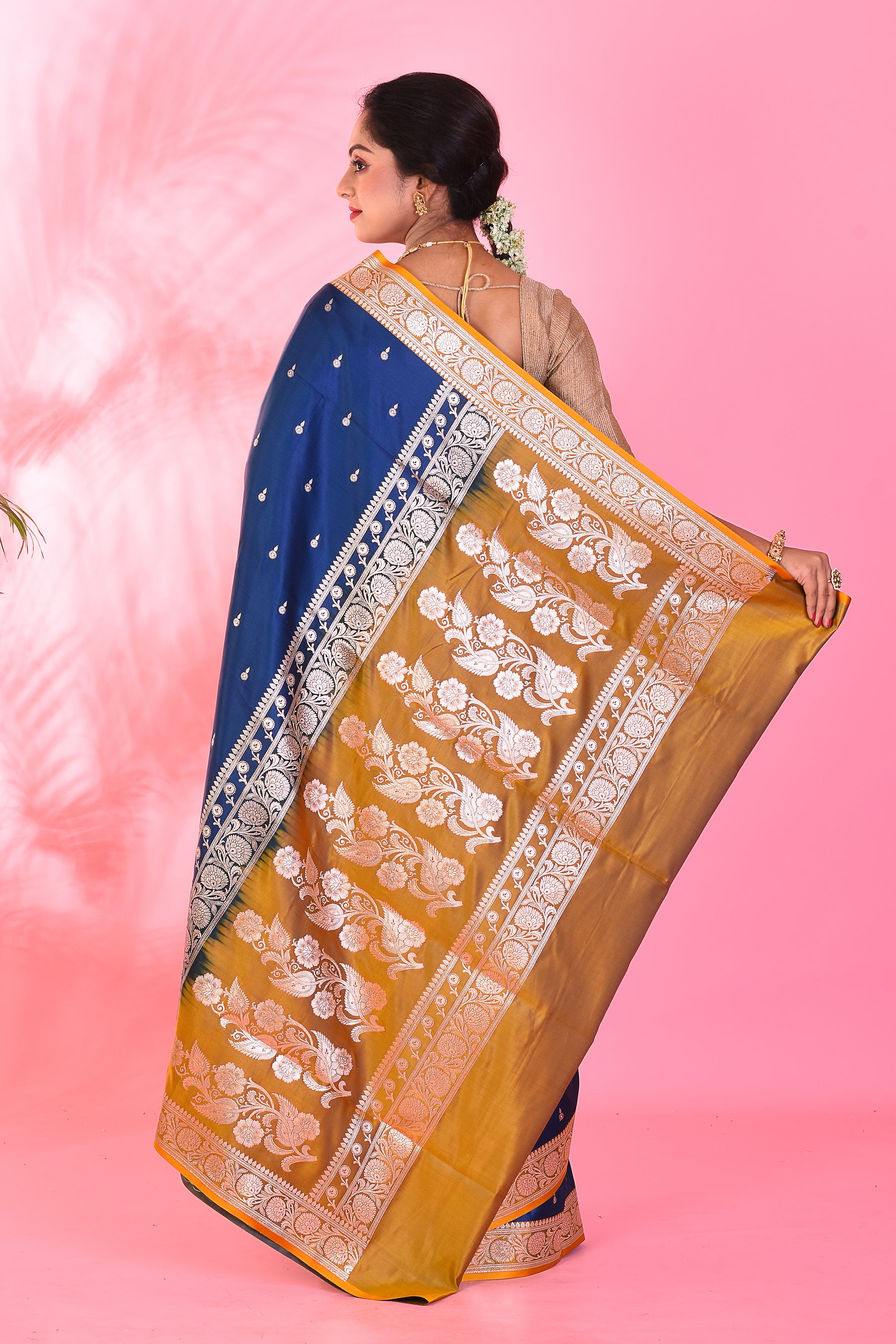 Navy Blue Mushroo Silk Saree - Keya Seth Exclusive