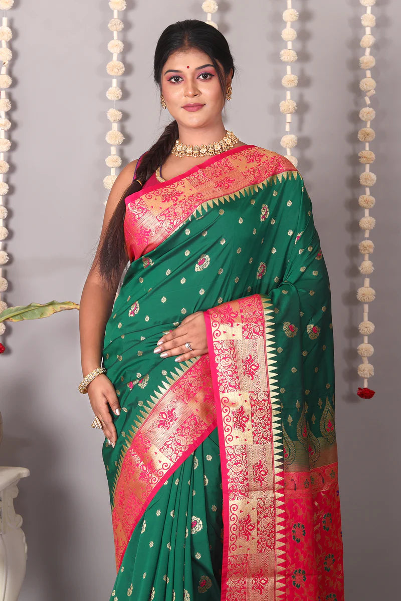 Bottle Green Blended Kanjivaram Silk Saree - Keya Seth Exclusive