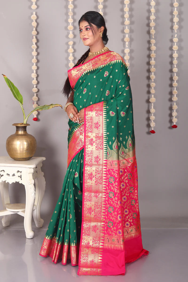 Bottle Green Blended Kanjivaram Silk Saree - Keya Seth Exclusive