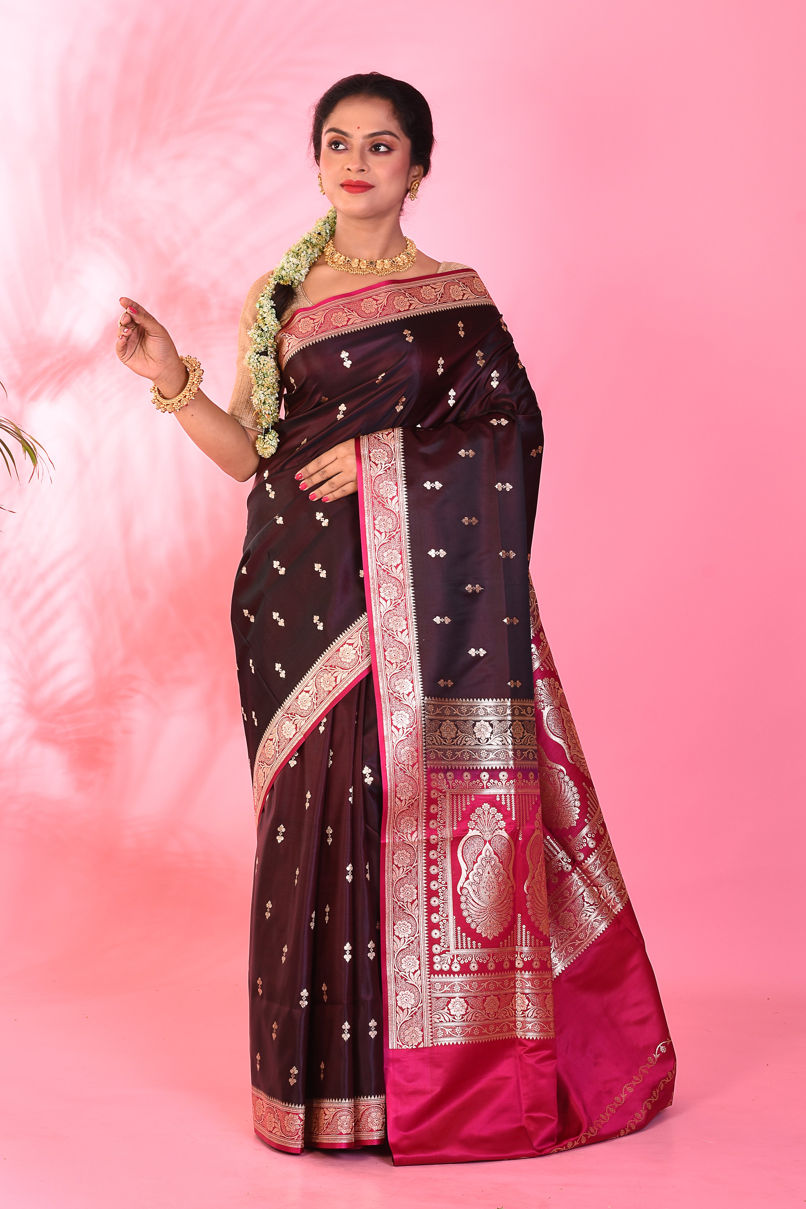 Brown Mushroo Silk Saree - Keya Seth Exclusive