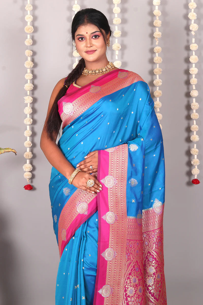 Blue Blended Katan Silk Saree - Keya Seth Exclusive