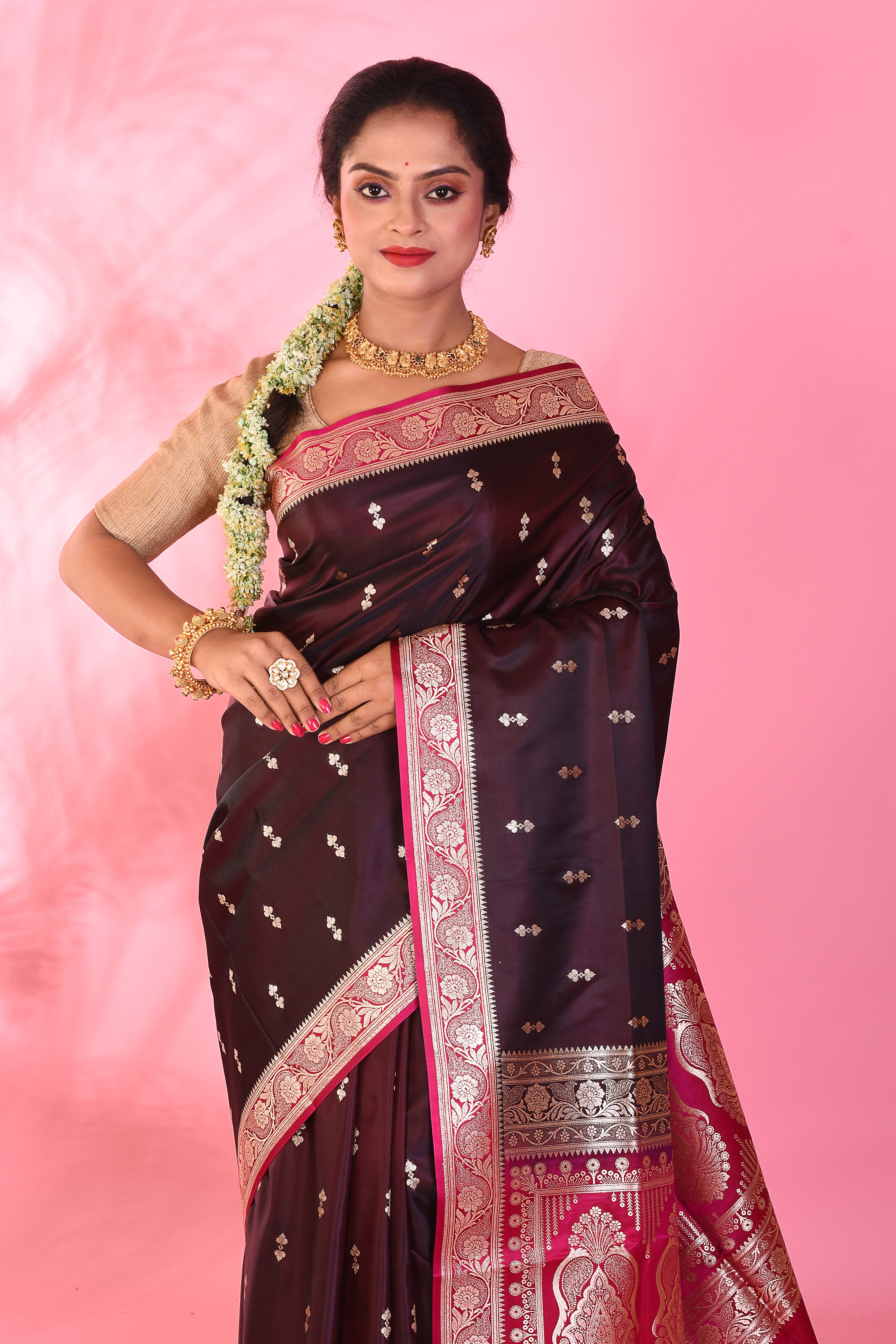 Brown Mushroo Silk Saree - Keya Seth Exclusive
