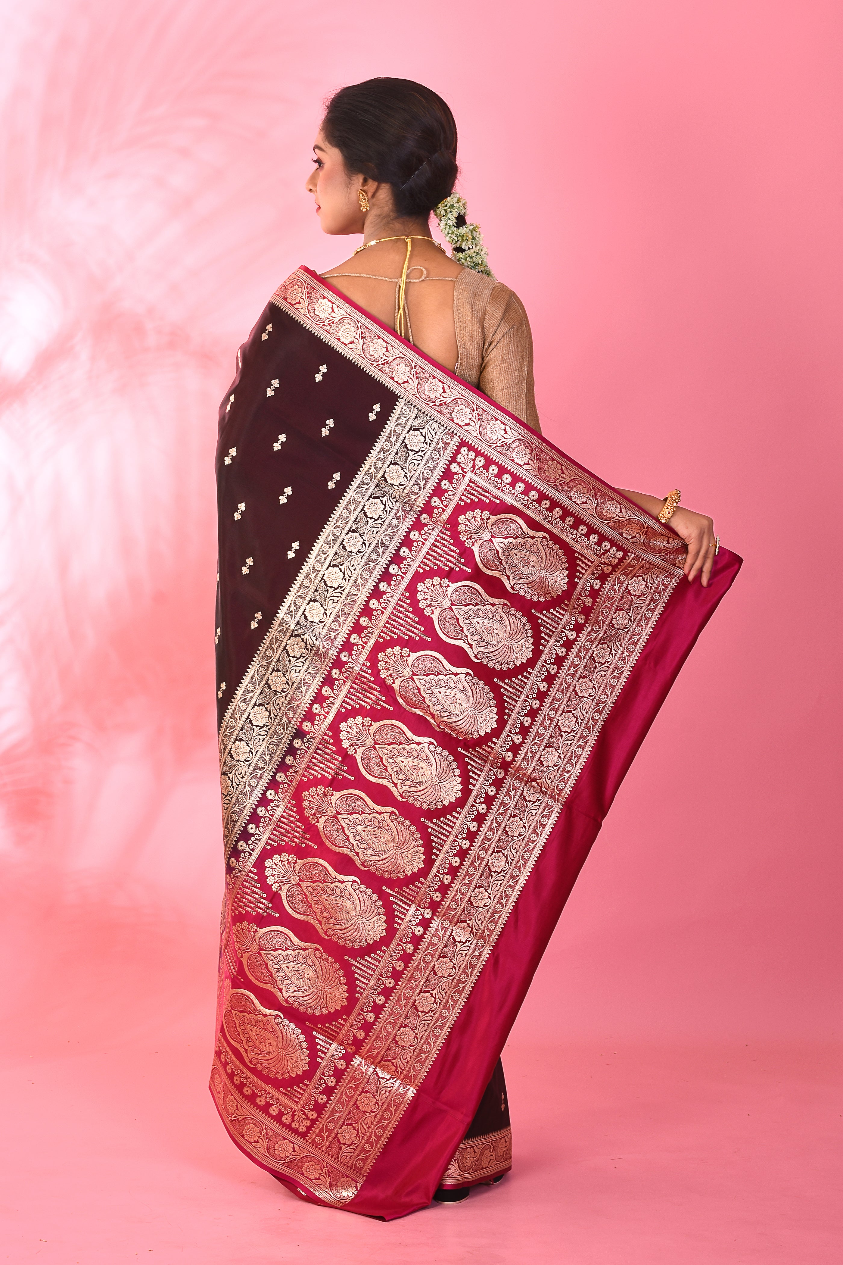 Brown Mushroo Silk Saree - Keya Seth Exclusive