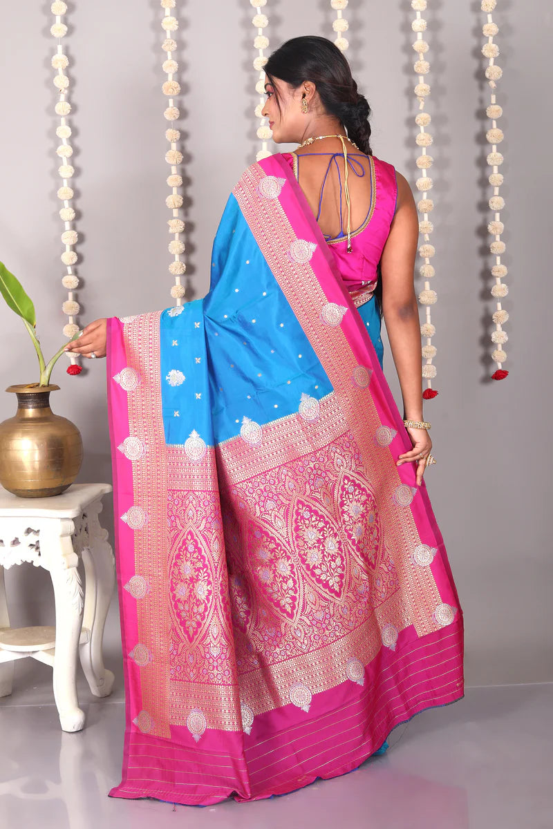 Blue Blended Katan Silk Saree - Keya Seth Exclusive