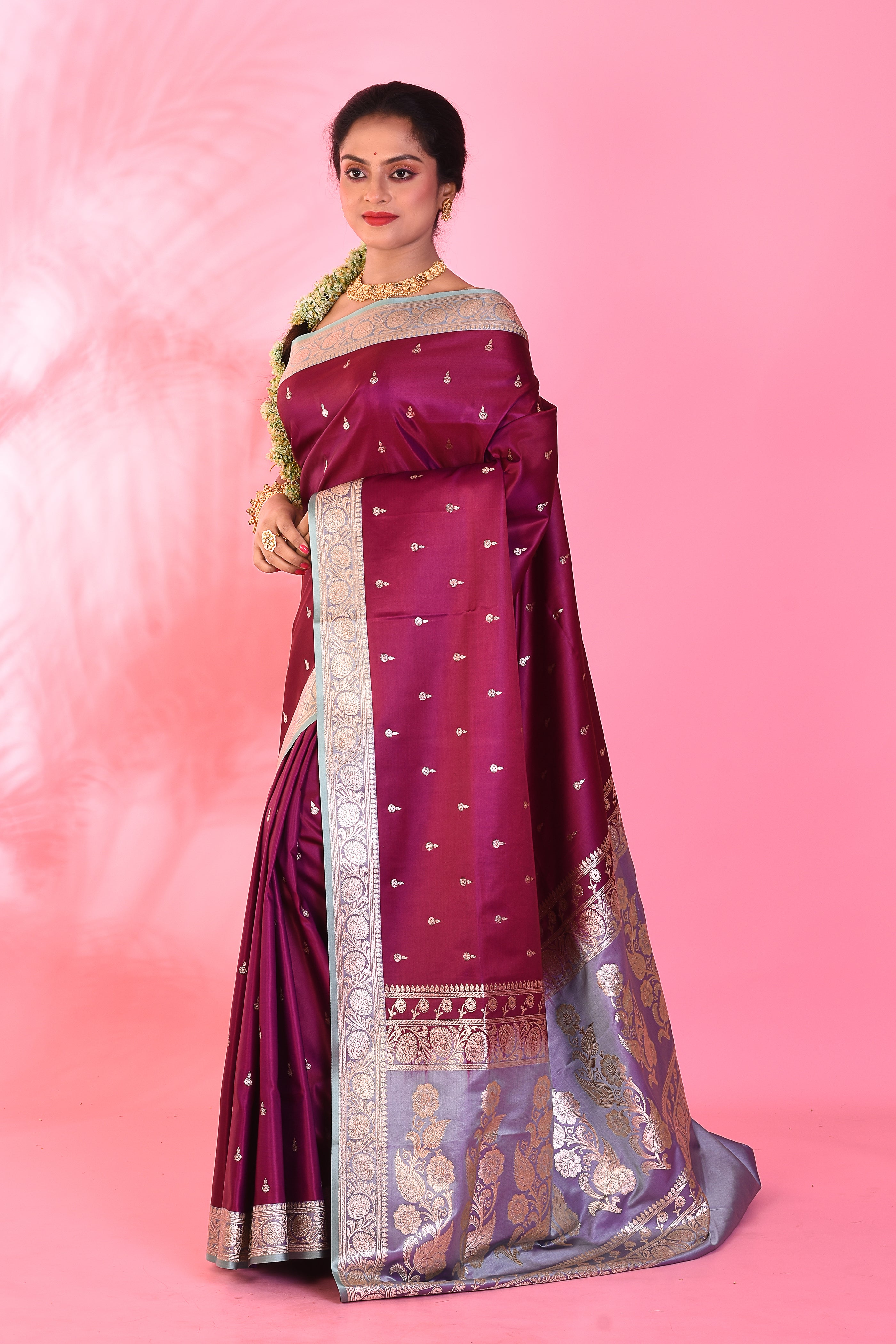 Wine Mushroo Silk Saree - Keya Seth Exclusive