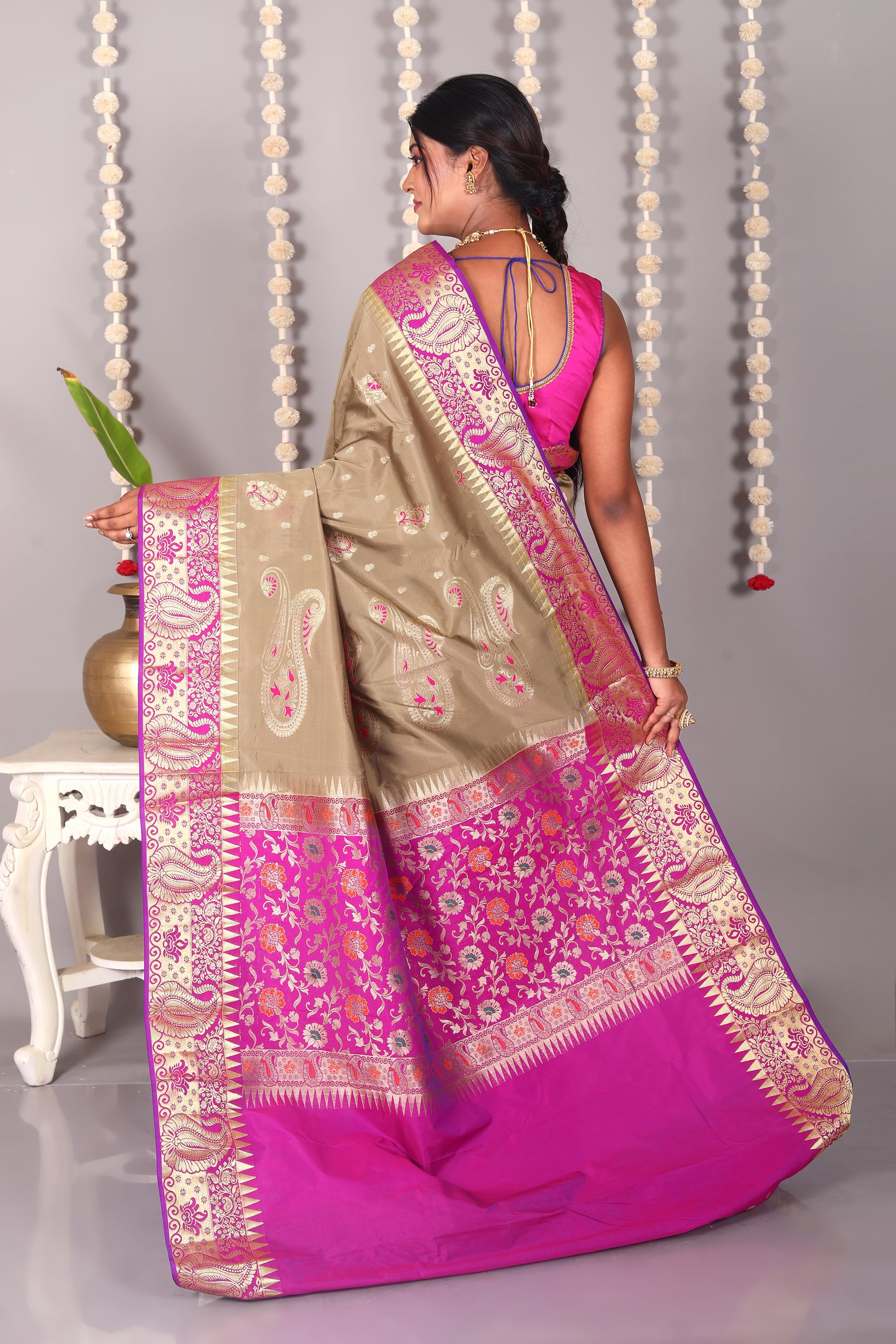 Beige Blended Kanjivaram Silk Saree - Keya Seth Exclusive