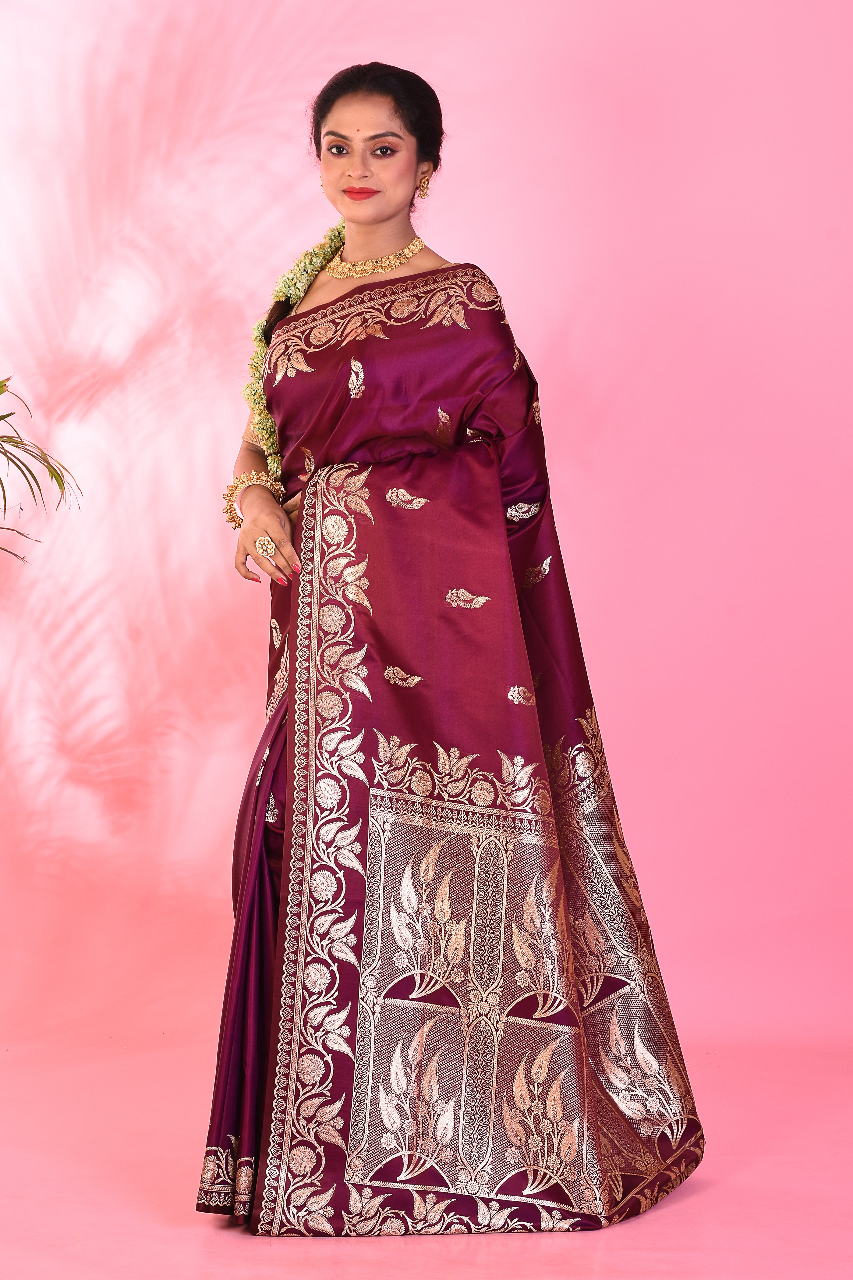 Wine Mushroo Silk Saree - Keya Seth Exclusive