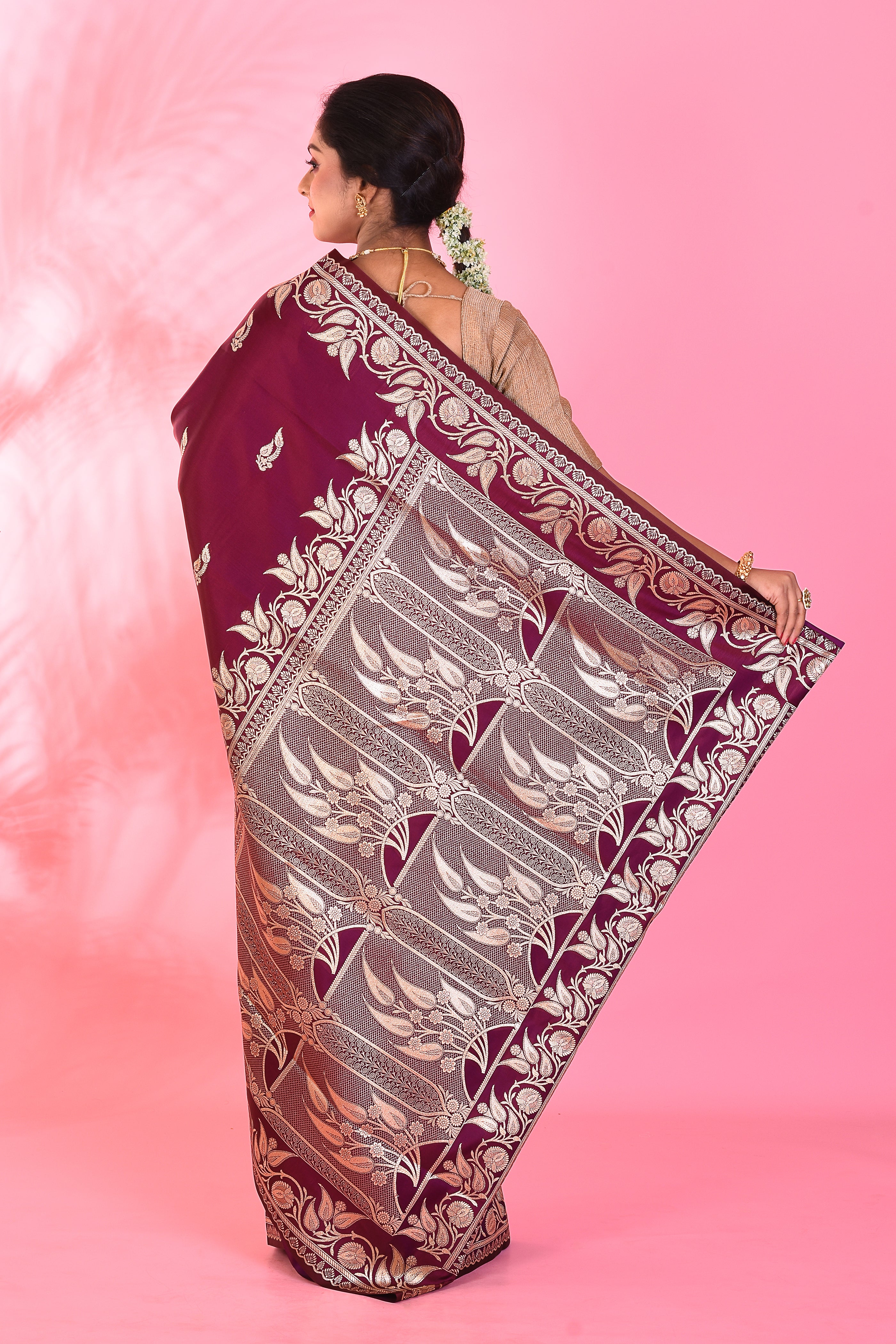 Wine Mushroo Silk Saree - Keya Seth Exclusive