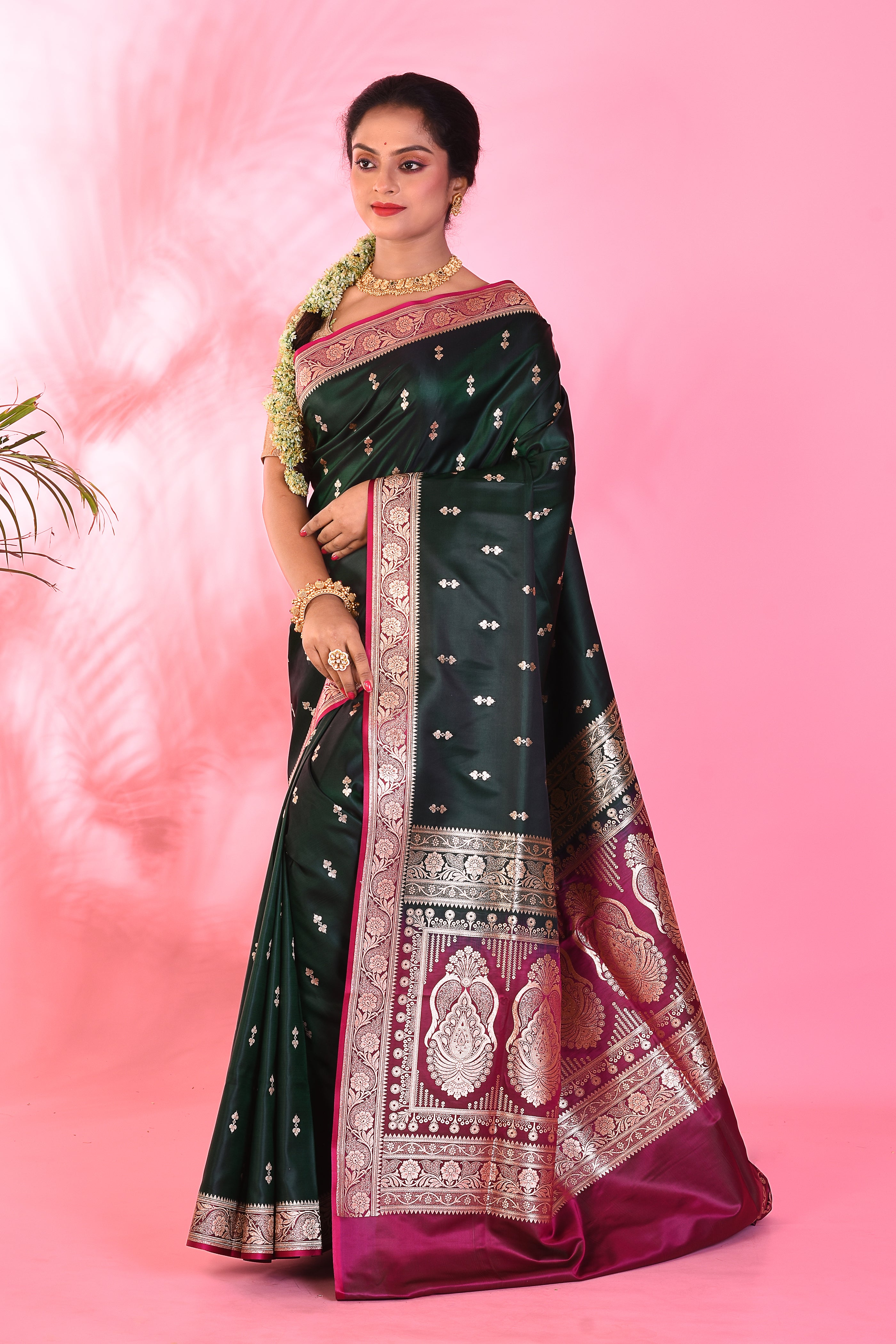 Deep Green Mushroo Silk Saree - Keya Seth Exclusive