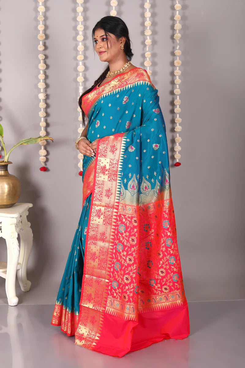 Blue Blended Kanjivaram Silk Saree - Keya Seth Exclusive
