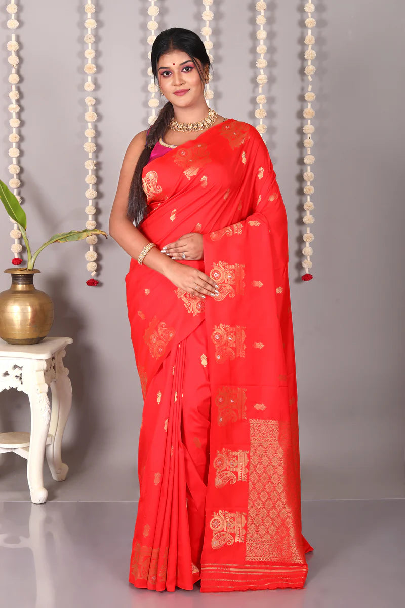 Red Blended Mashru Silk Saree - Keya Seth Exclusive